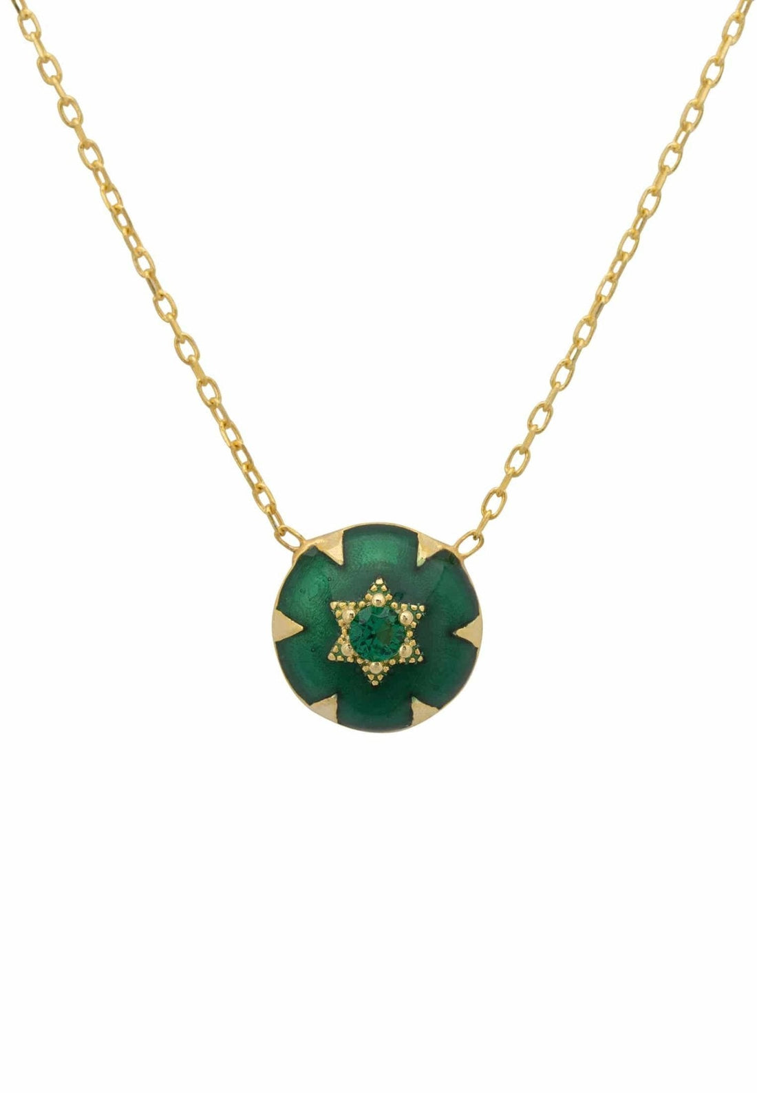 Star of David Green Enamel Necklace Gold