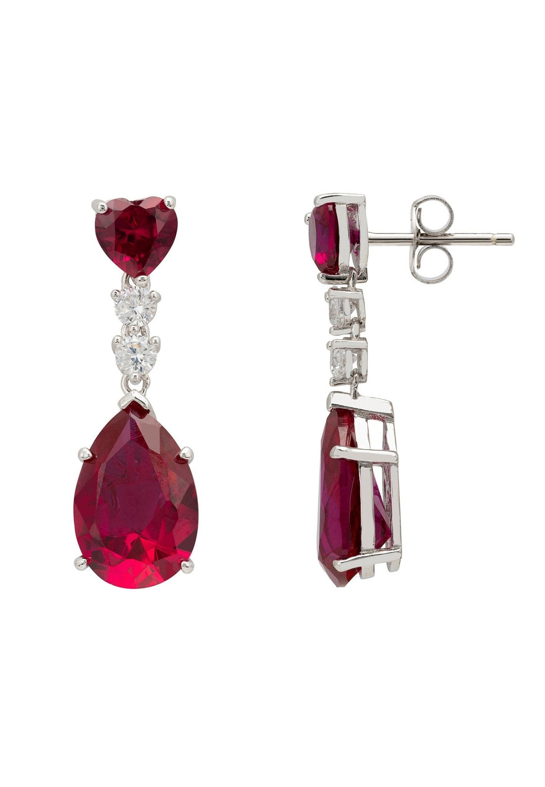 Augusta Ruby Teardrop Earrings Silver