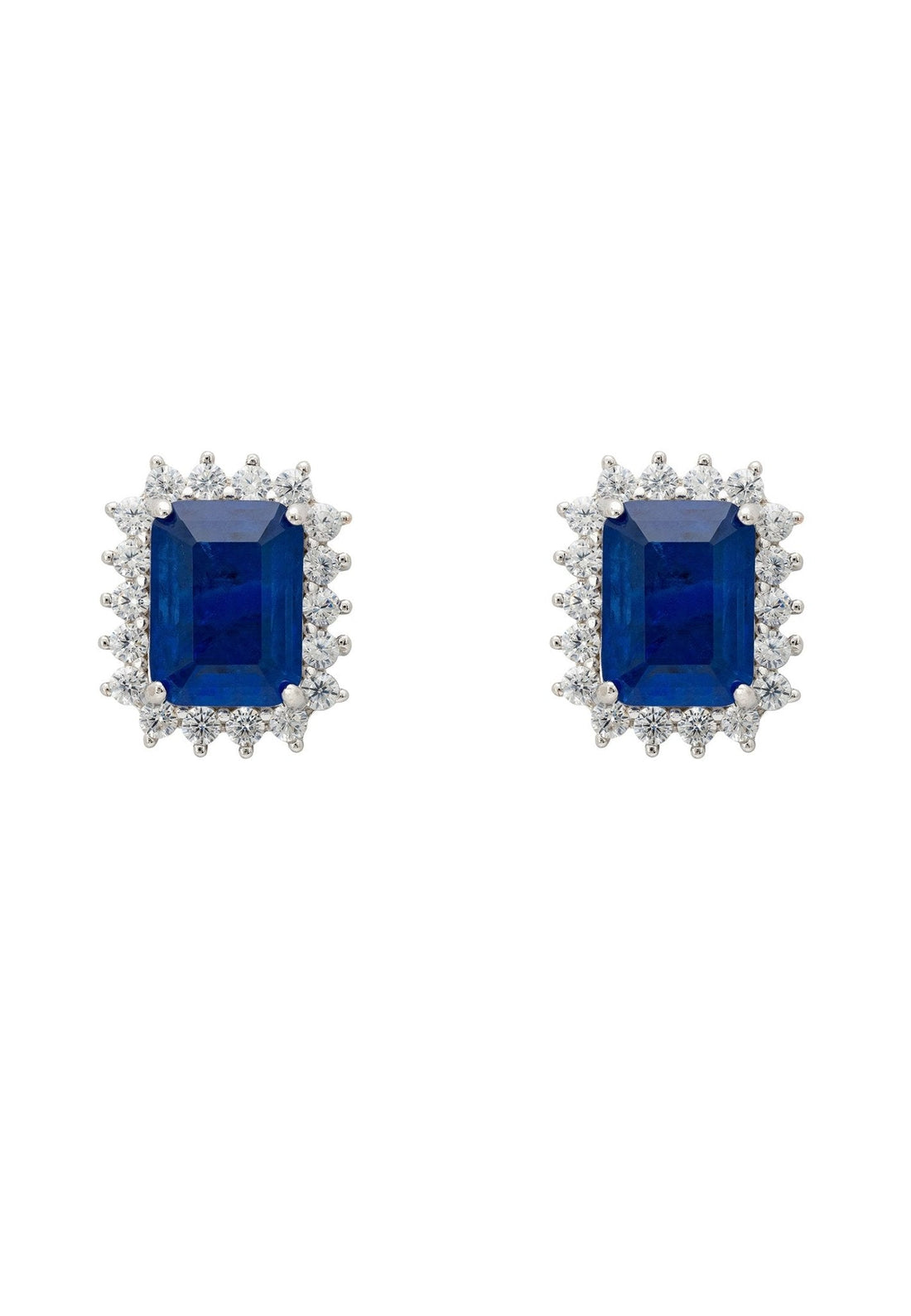 Elena Gemstone Stud Earrings Sapphire Silver