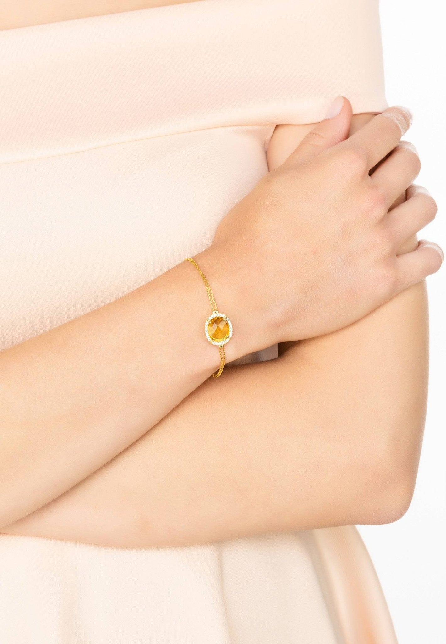 Beatrice Oval Gemstone Bracelet Gold Citrine Hydro