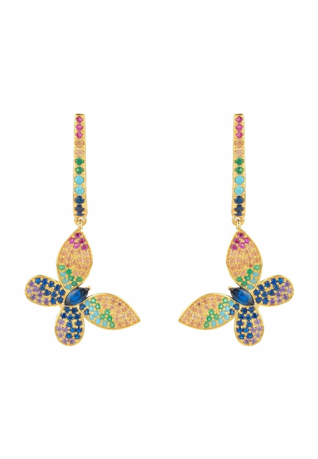 Butterfly Rainbow Multi Coloured Drop Earring Gold