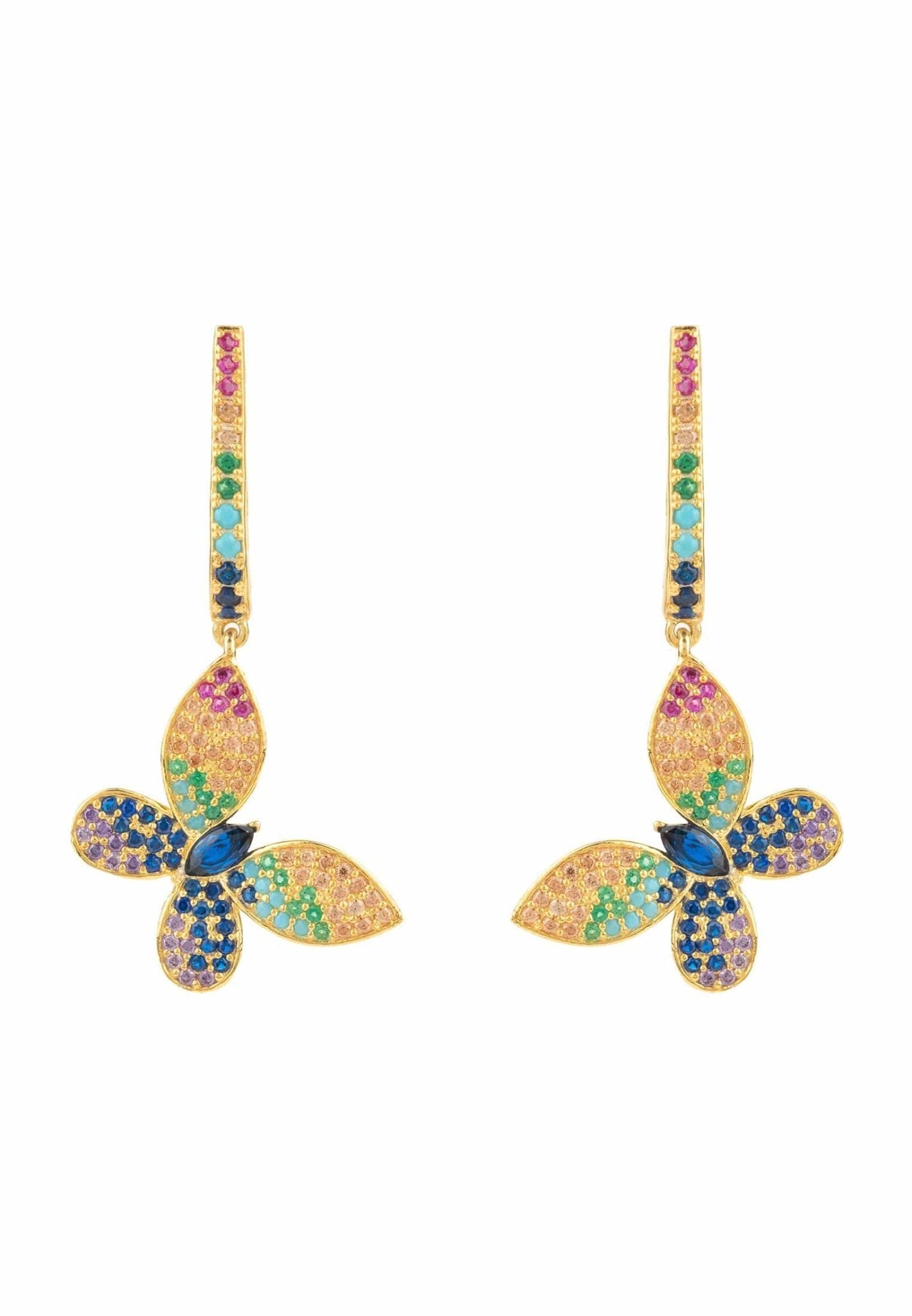 Butterfly Rainbow Multi Coloured Drop Earring Gold