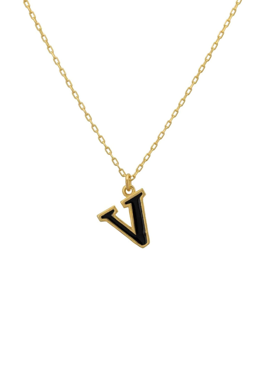 Initial Enamel Necklace Gold V