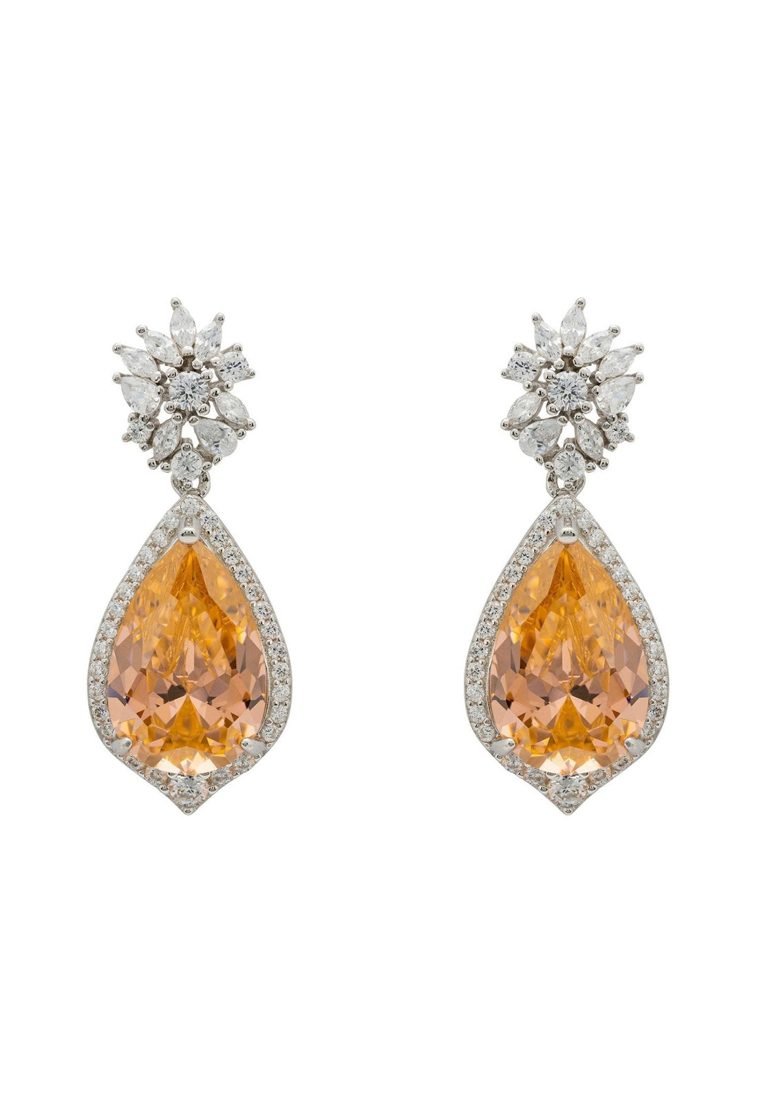 Olivia Teardrop Crystal Drop Earrings Peach Silver