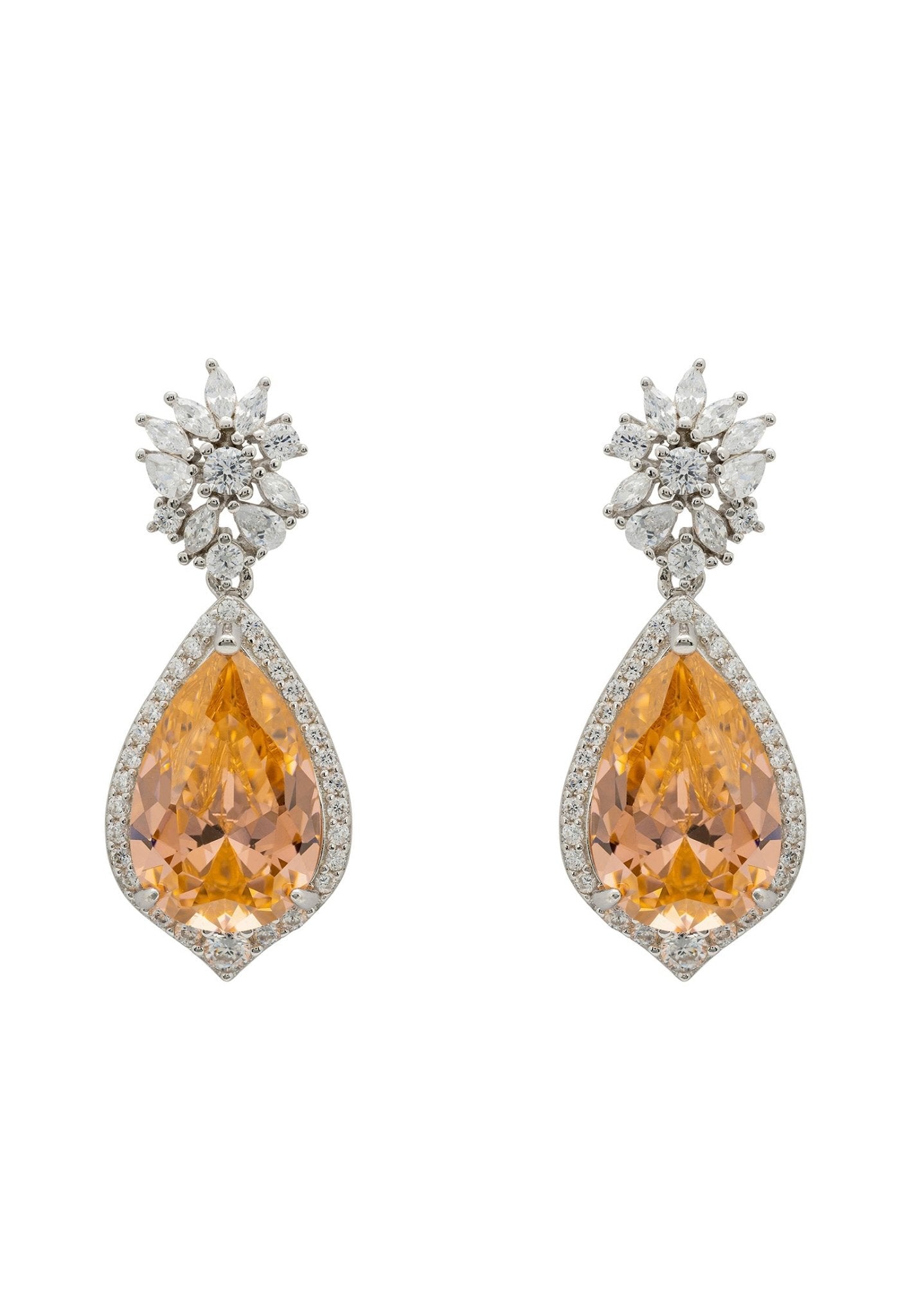 Olivia Teardrop Crystal Drop Earrings Peach Silver