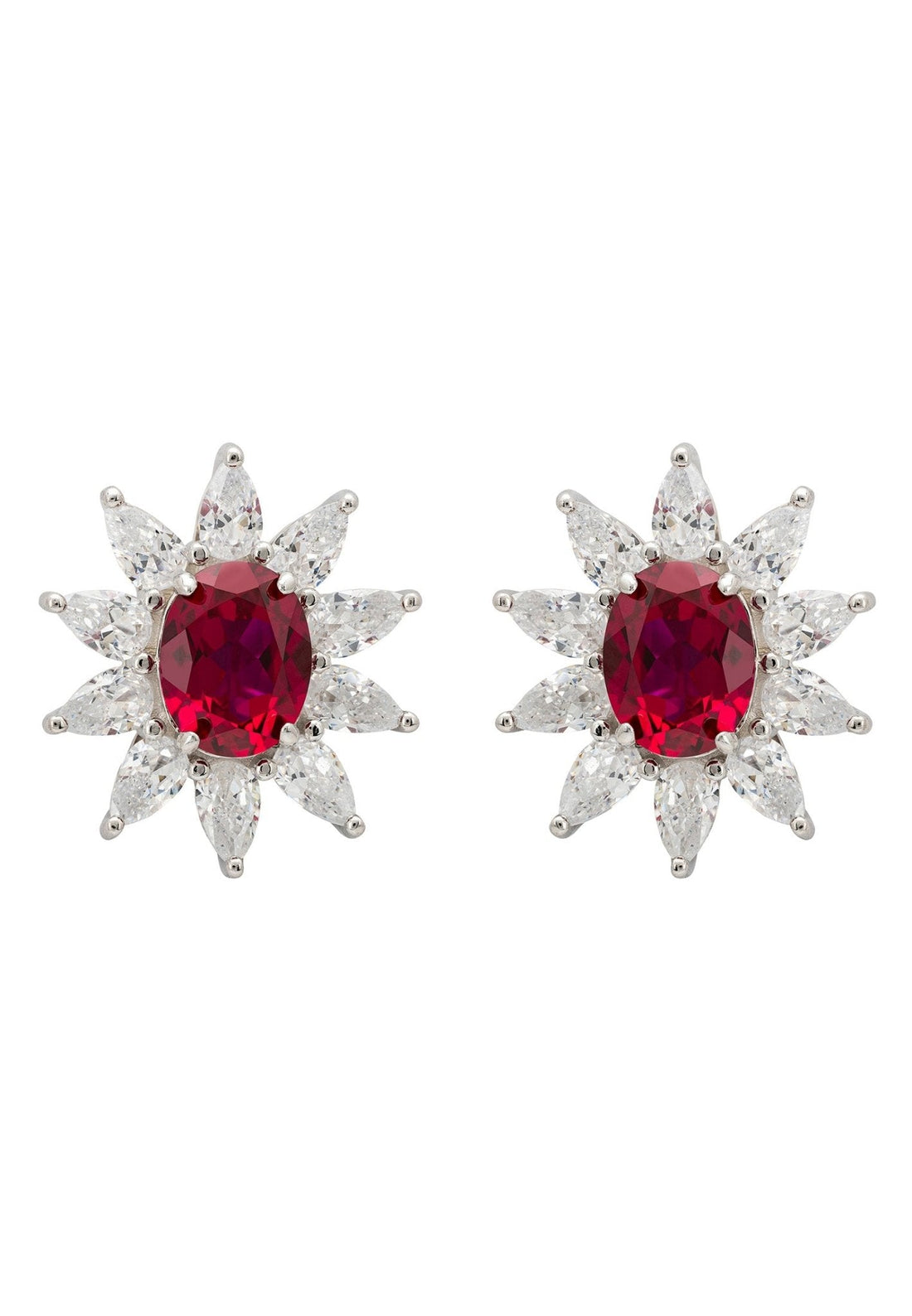 Daisy Gemstone Stud Earrings Ruby Silver