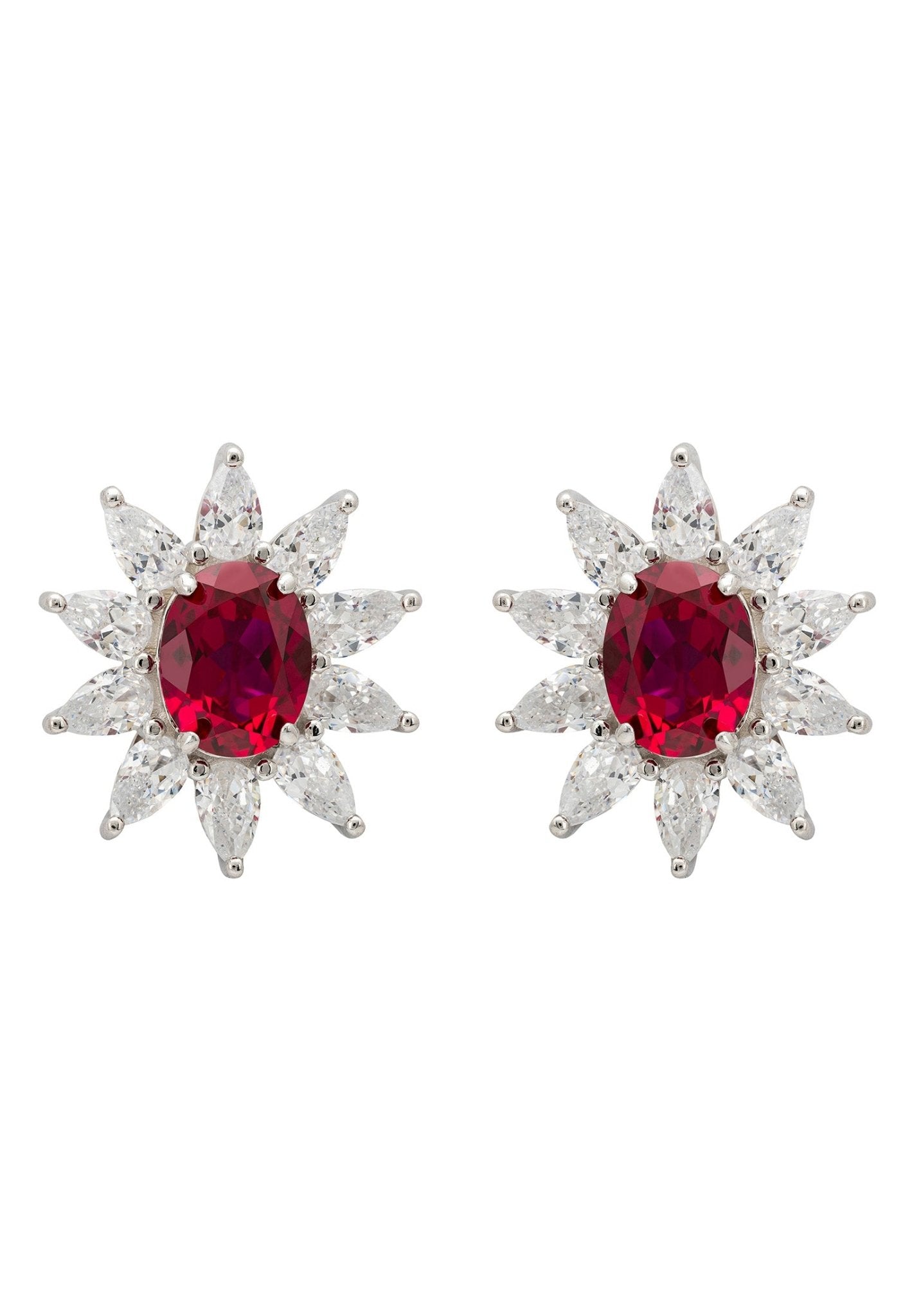 Daisy Gemstone Stud Earrings Ruby Silver