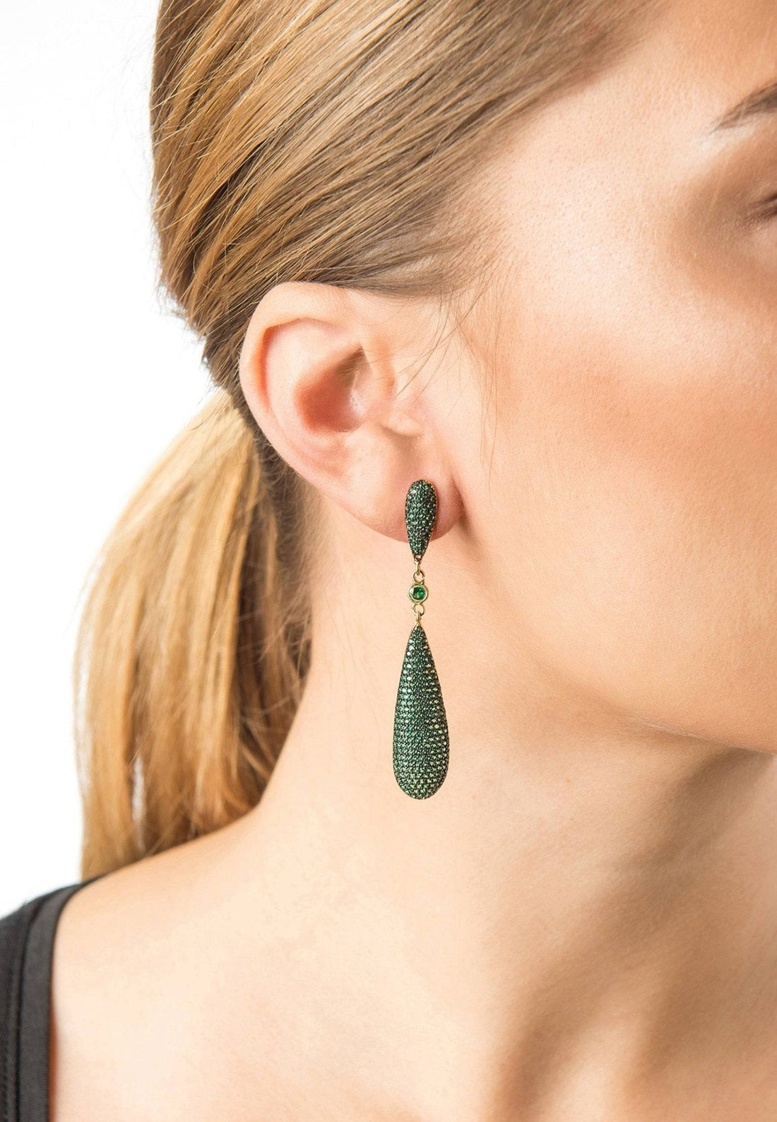 Latelita Long Drop Earrings Emerald Green Cz