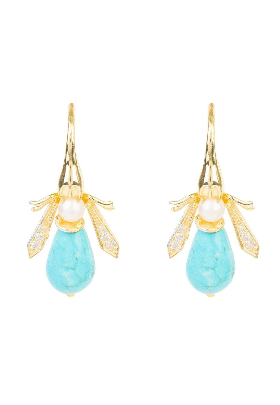 Turquoise Honey Bee Earrings Gold