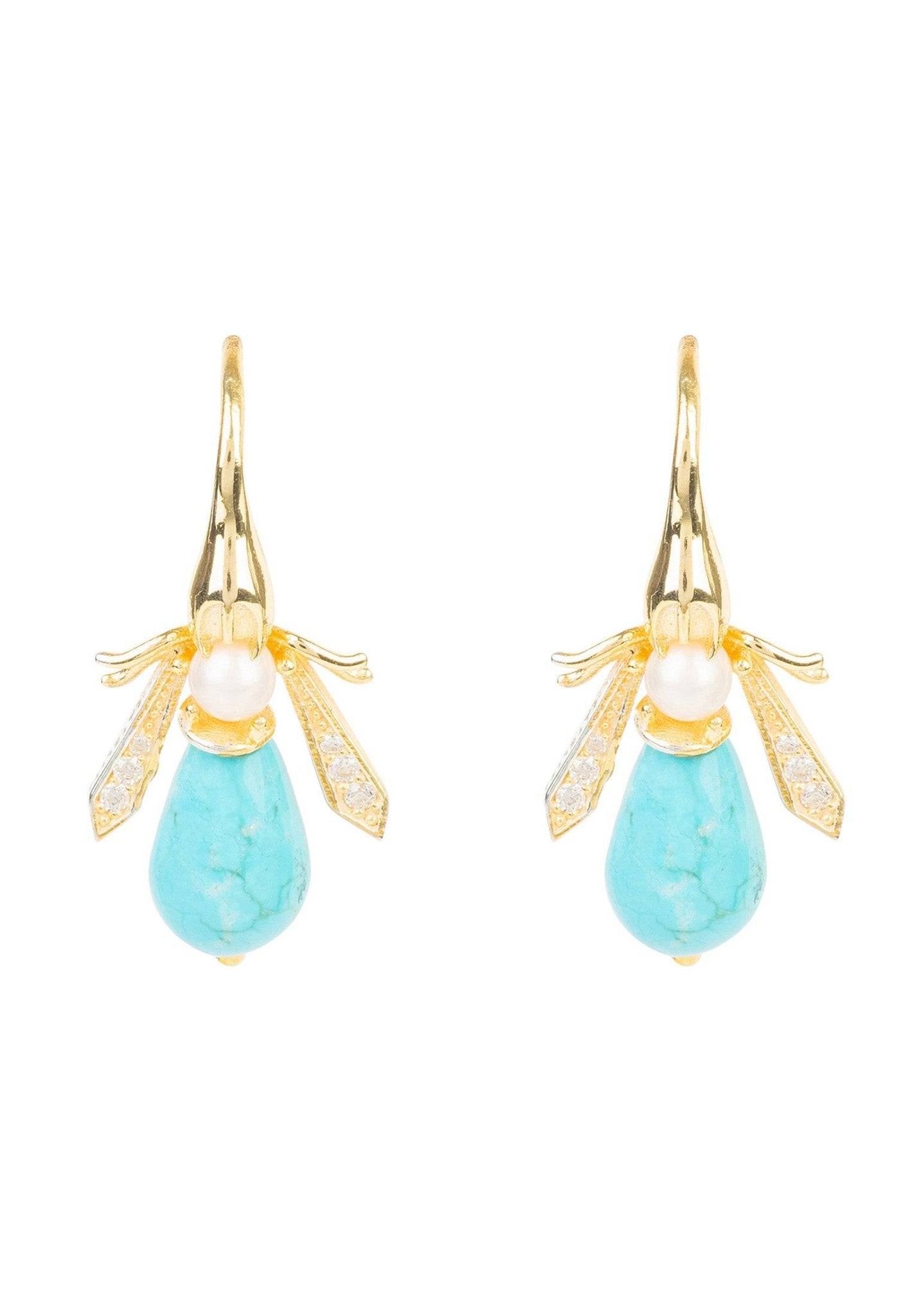 Turquoise Honey Bee Earrings Gold