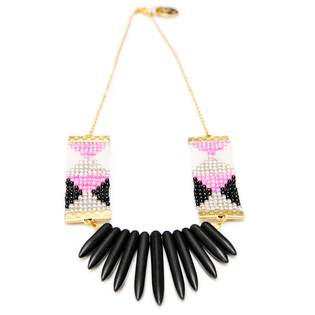 Adorn Spike Necklace - Pink, Black and White With Black Spikes