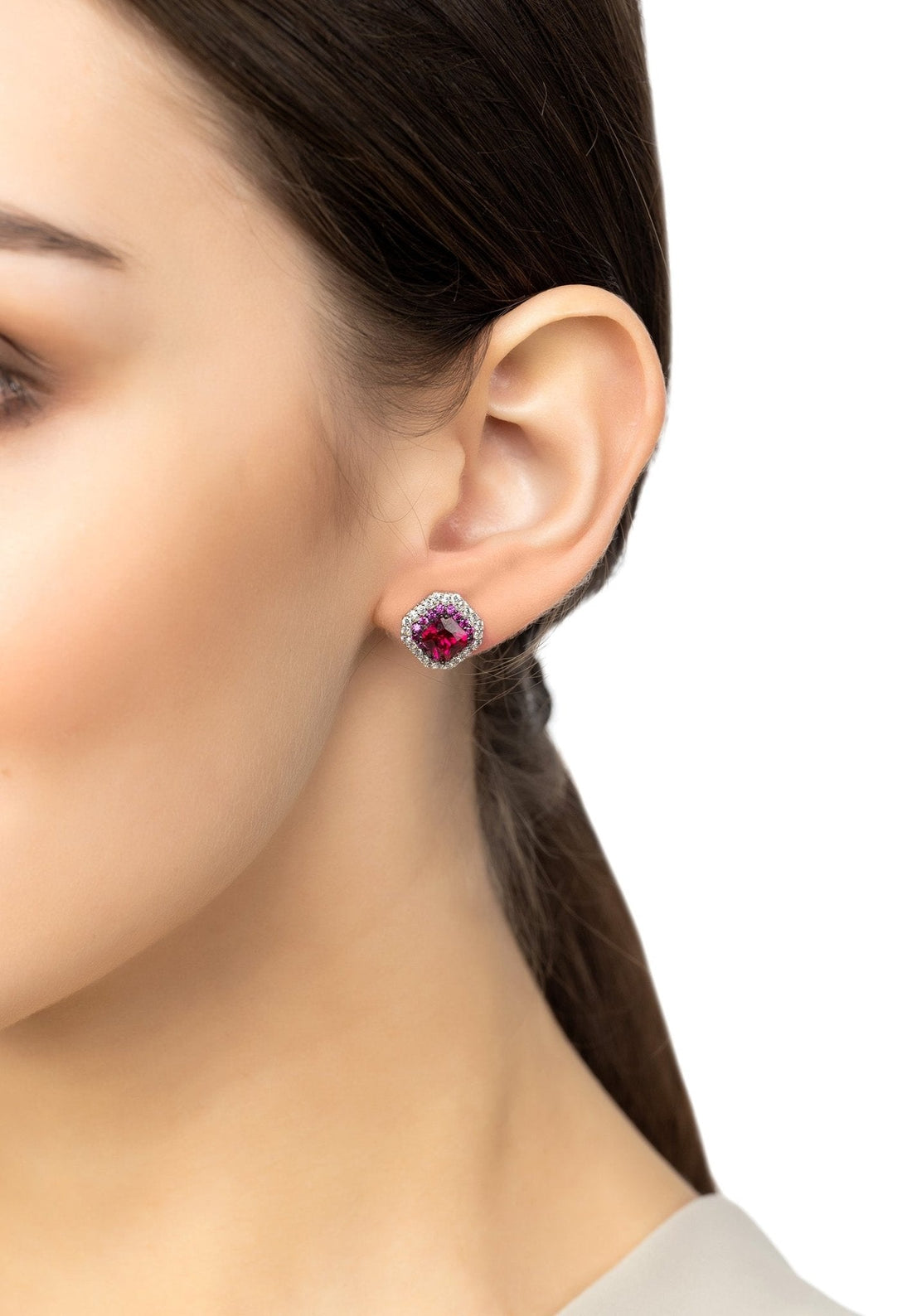 Anastasia Stud Earrings Silver Ruby