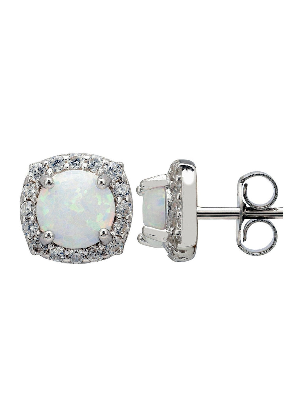 Opal and Sparkle Stud Earrings Silver