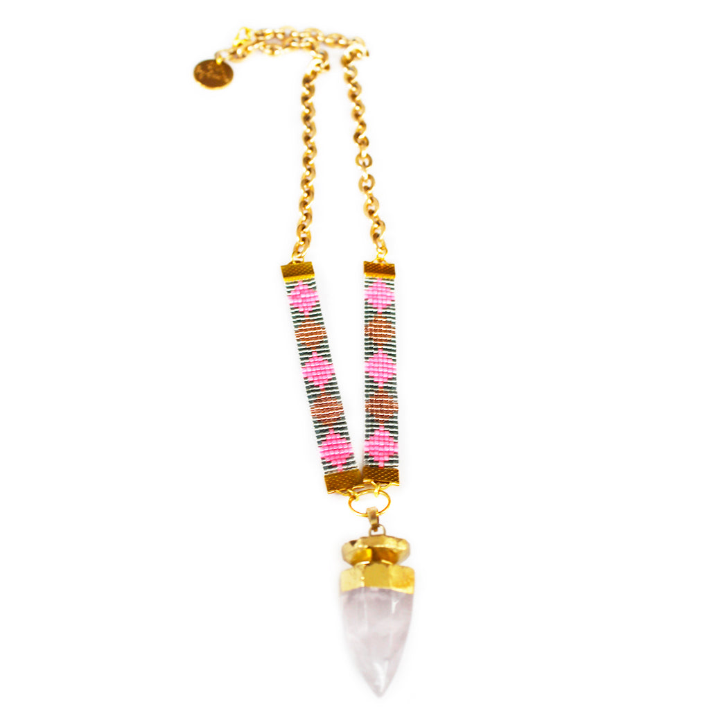 St Tropez Crystal Quartz Necklace - Pink