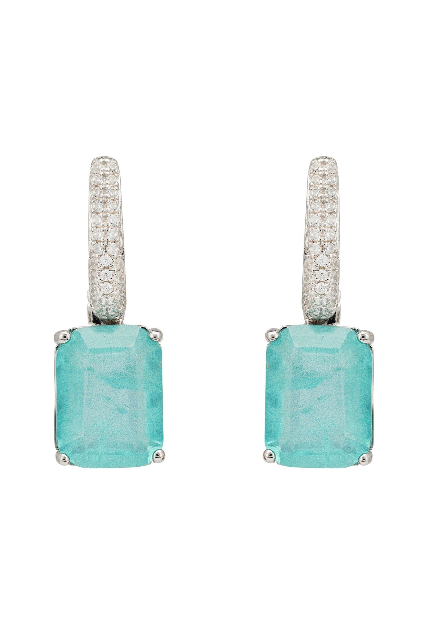 Alexandra Rectangle Drop Earrings Silver Paraiba Tourmaline