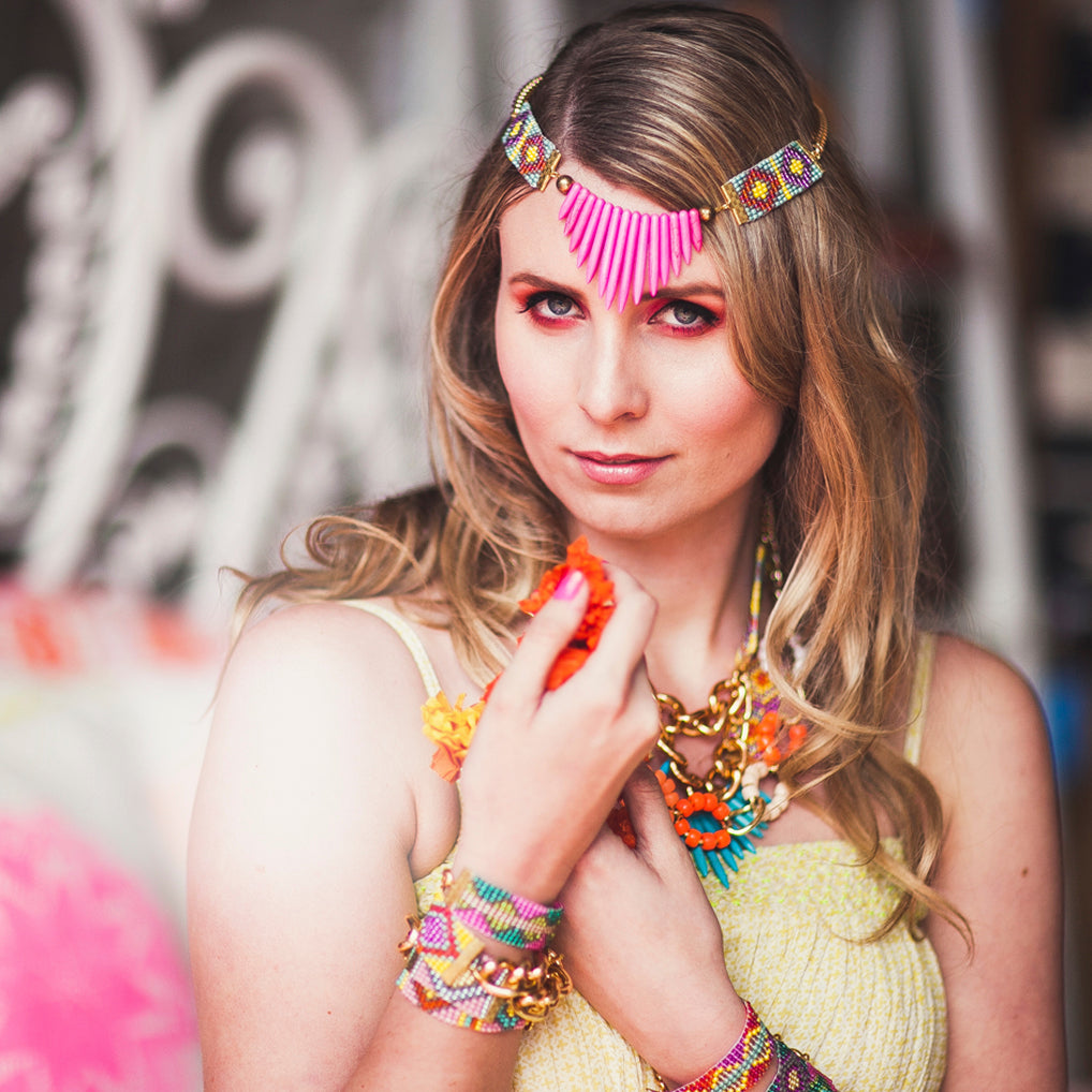 Adorn Spike Necklace - Pink, Black and White With Black Spikes