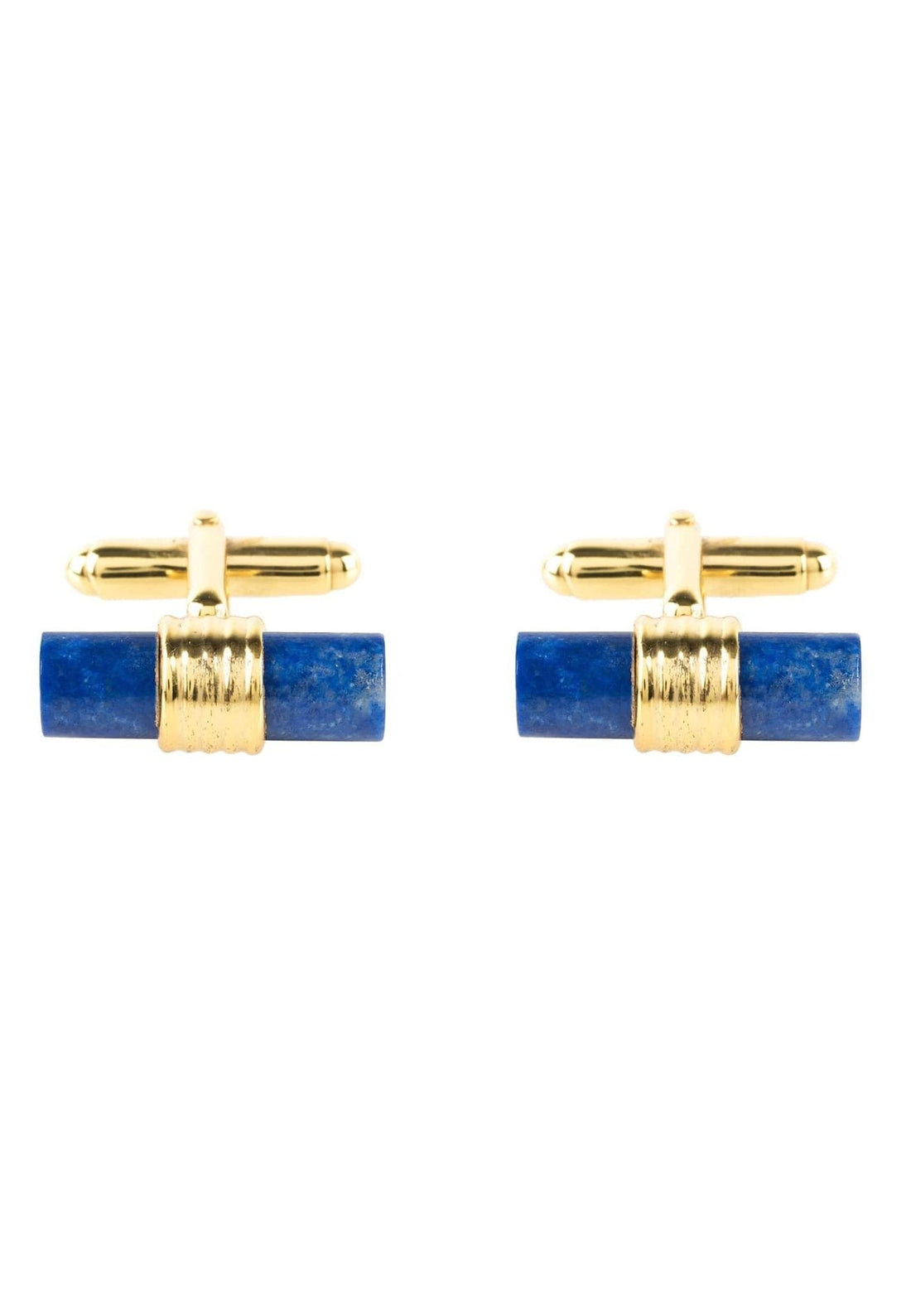 Cylindrical Cufflink Gold Blue Lapis Lazuli