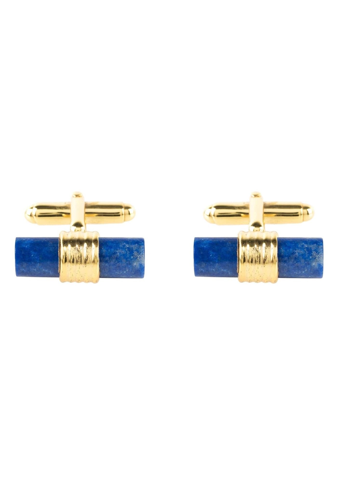 Cylindrical Cufflink Gold Blue Lapis Lazuli