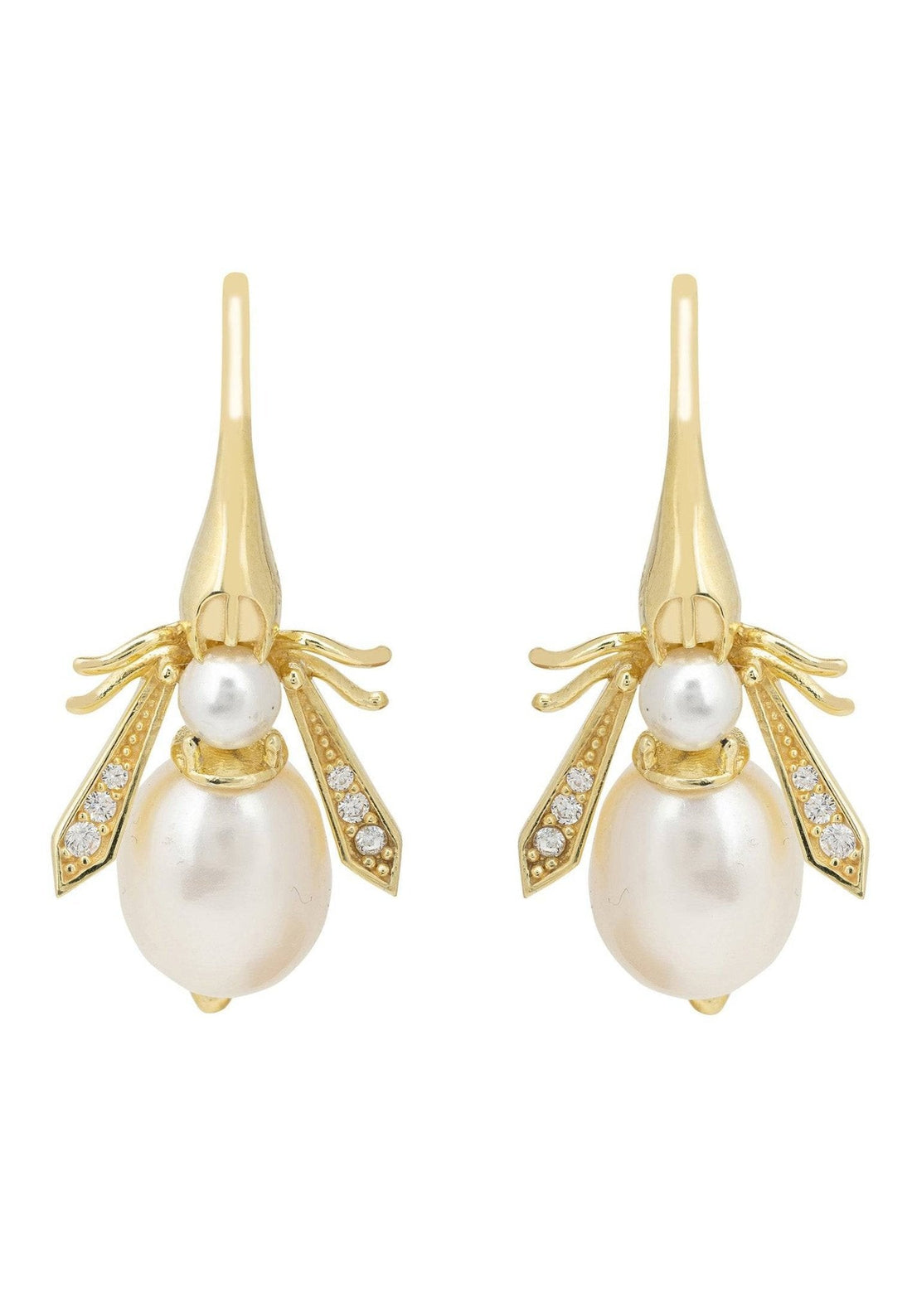 Pearl Honey Bee Earrings Gold