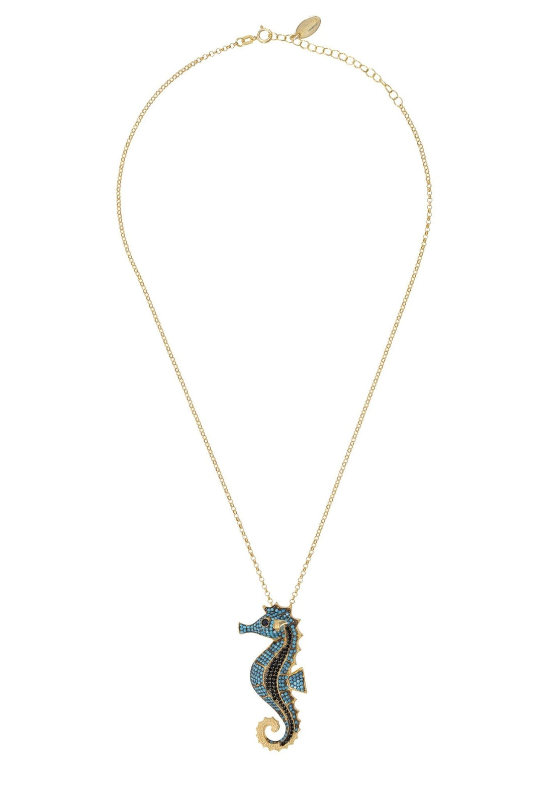 Seahorse Pendant Necklace Gold Turquoise