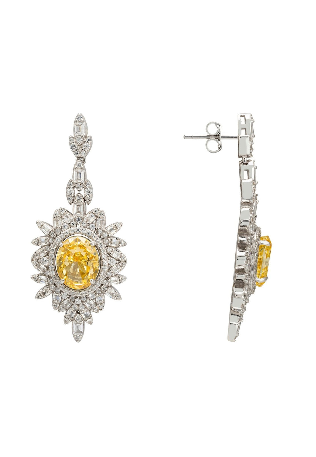 Arabesque Splendor Drop Earrings Yellow Topaz Silver