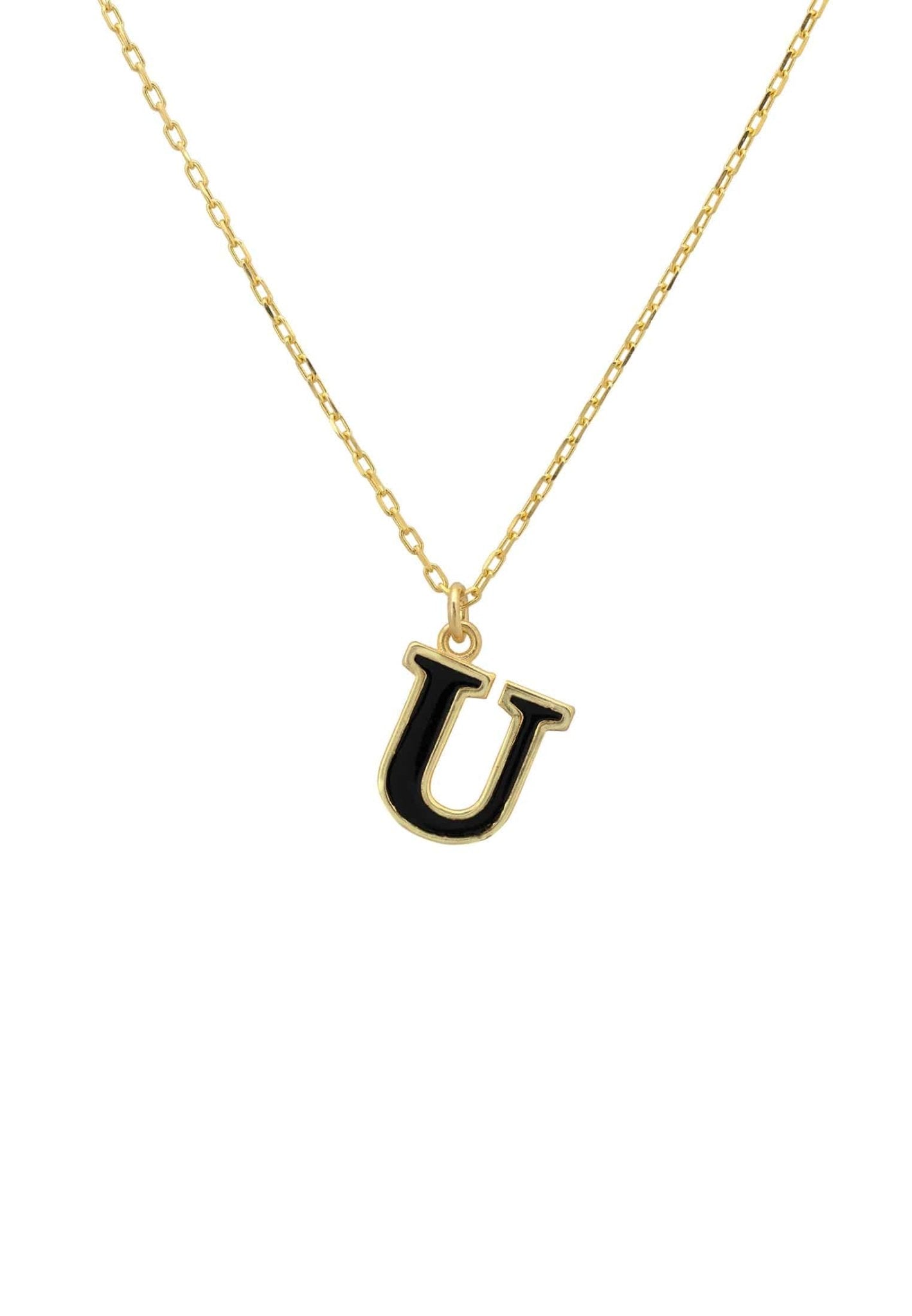 Initial Enamel Necklace Gold U