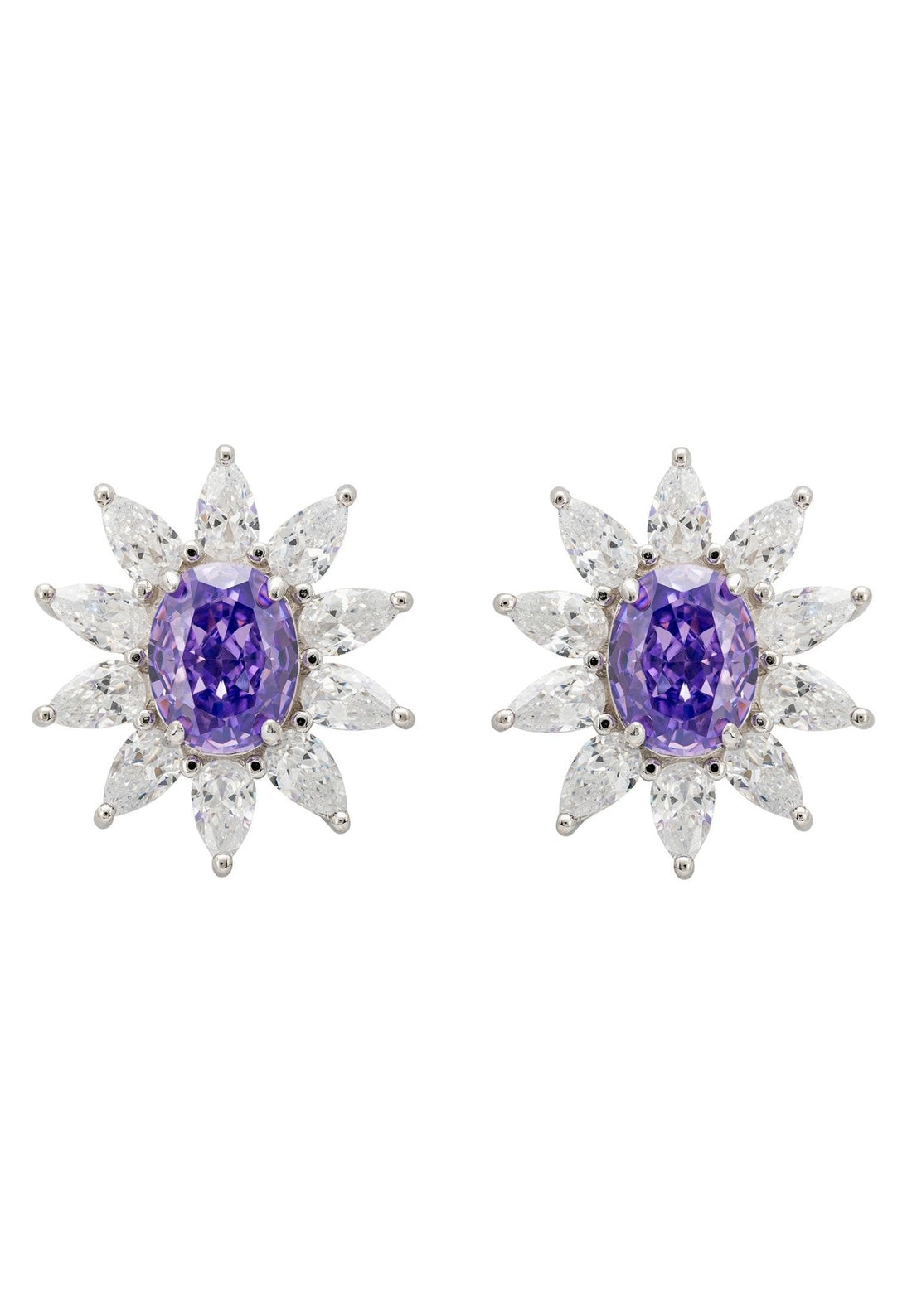 Daisy Gemstone Stud Earrings Lilac Amethyst Silver