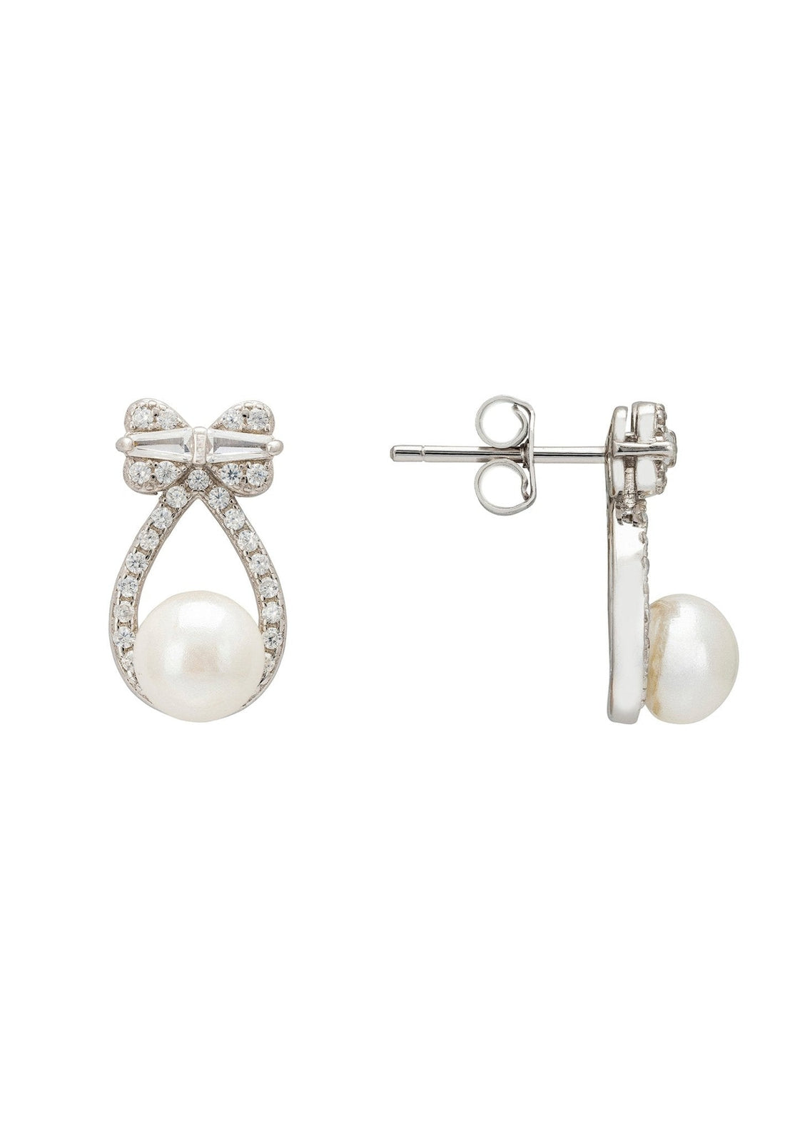 Bows and Pearls Earrings Silver