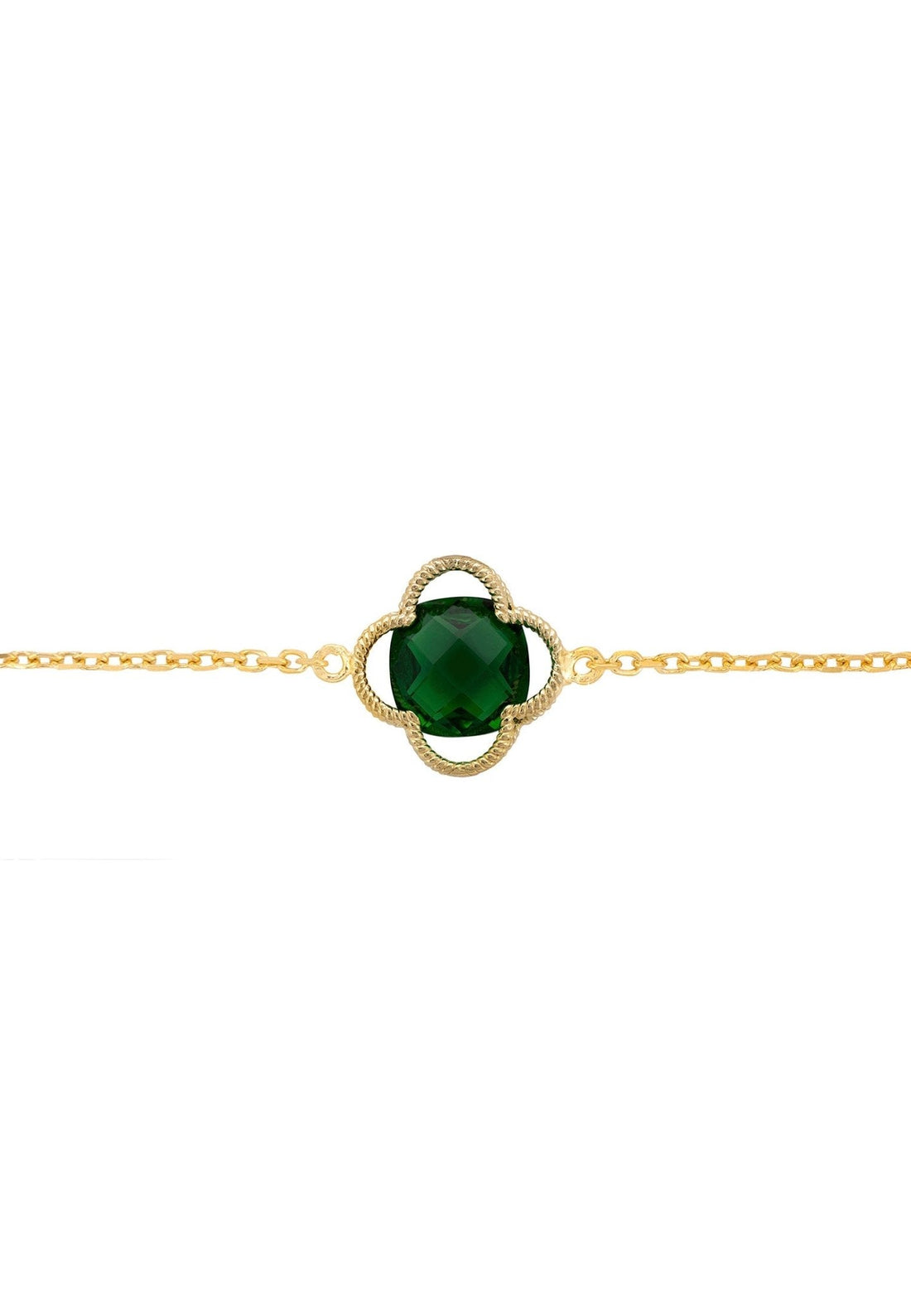 Open Clover Flower Gemstone Bracelet Gold Emerald