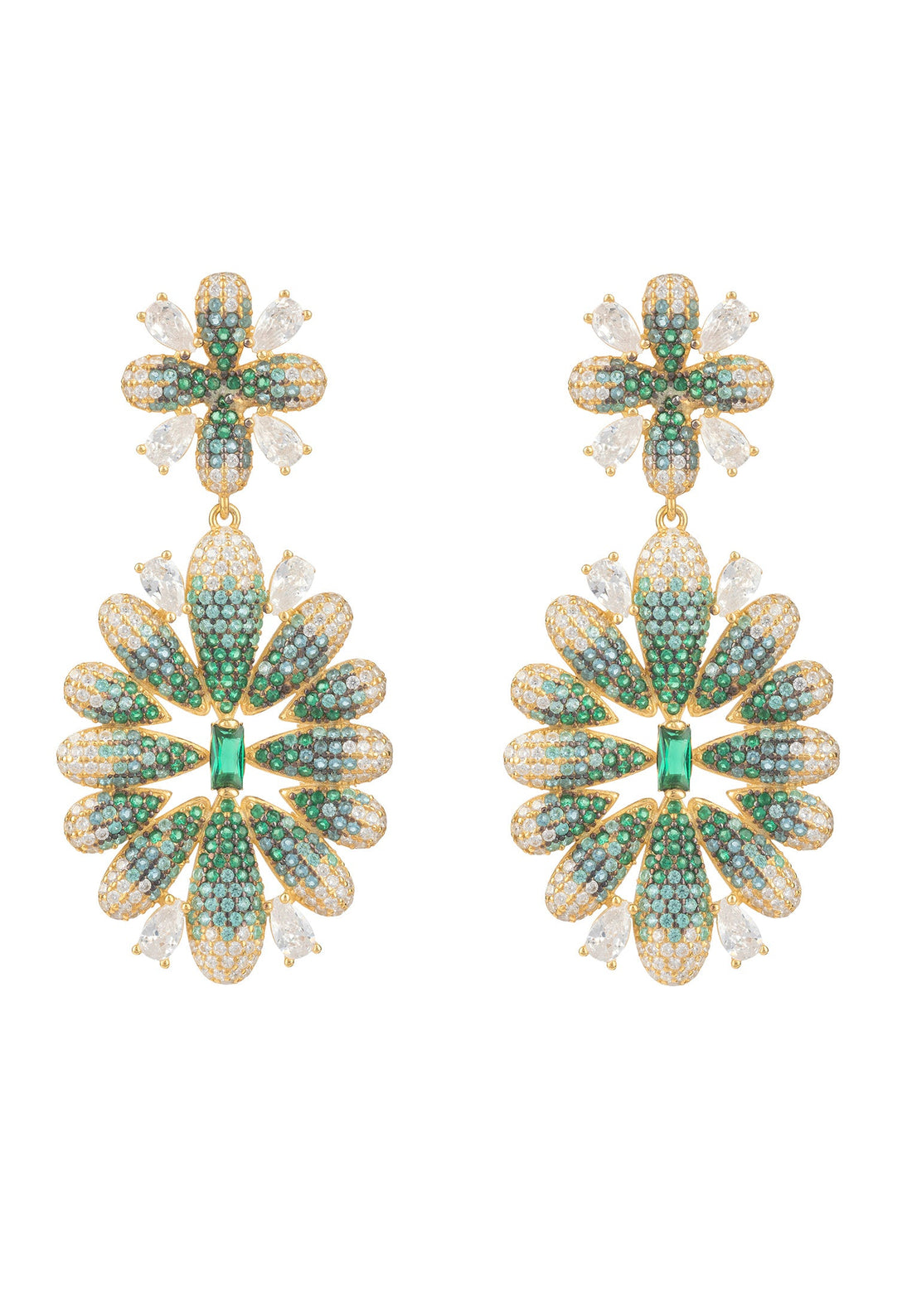 Babylon Flower Drop Earrings Gold Green