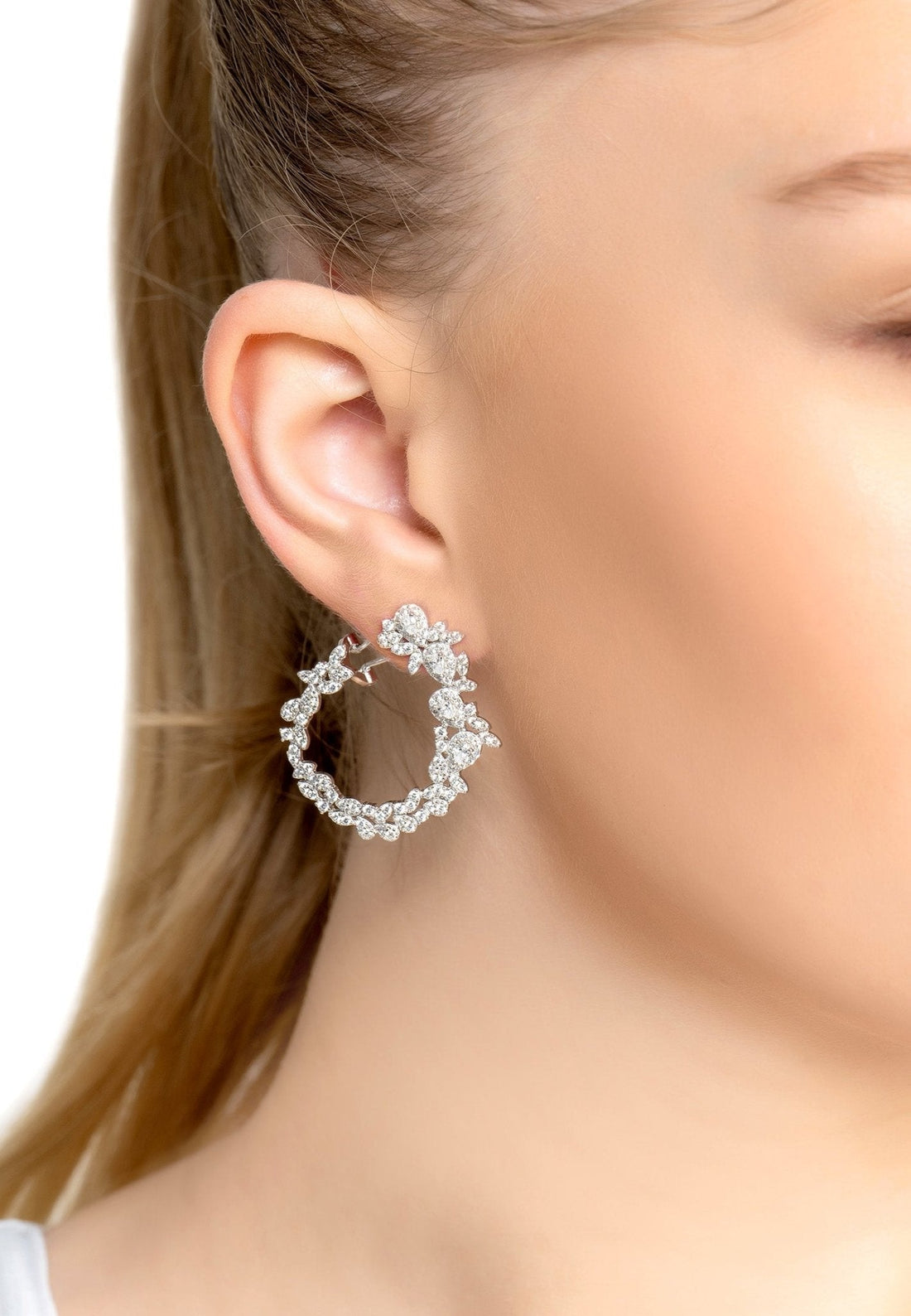 Sweeping Freesia Flower Hoops Silver