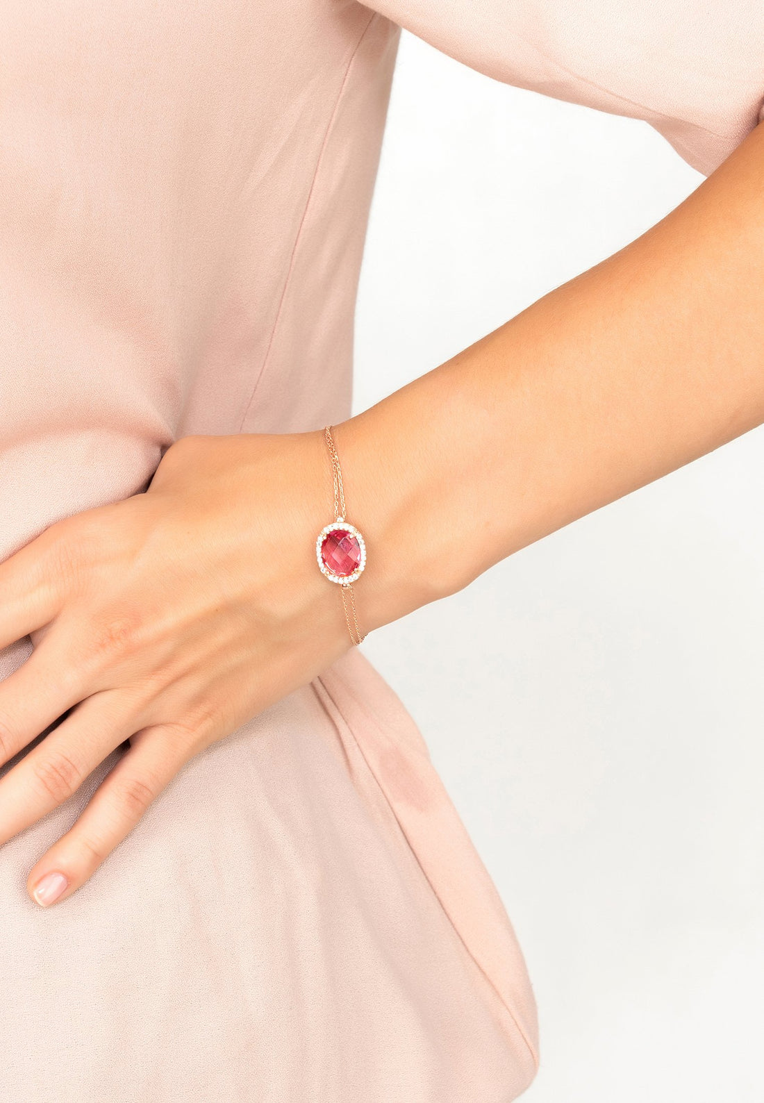 Beatrice Oval Gemstone Bracelet Rose Gold Pink Tourmaline