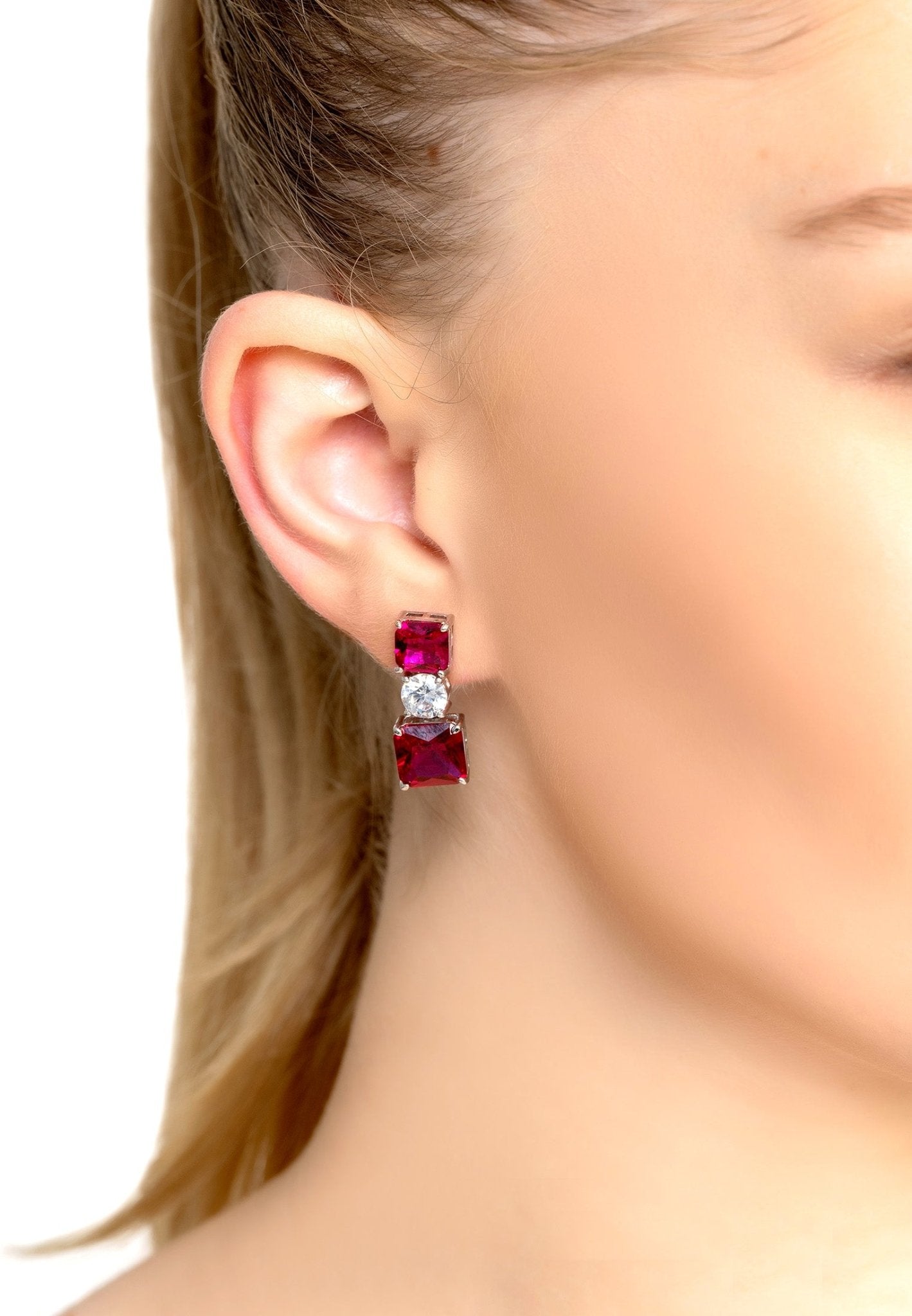 Penelope Drop Earrings Ruby Silver