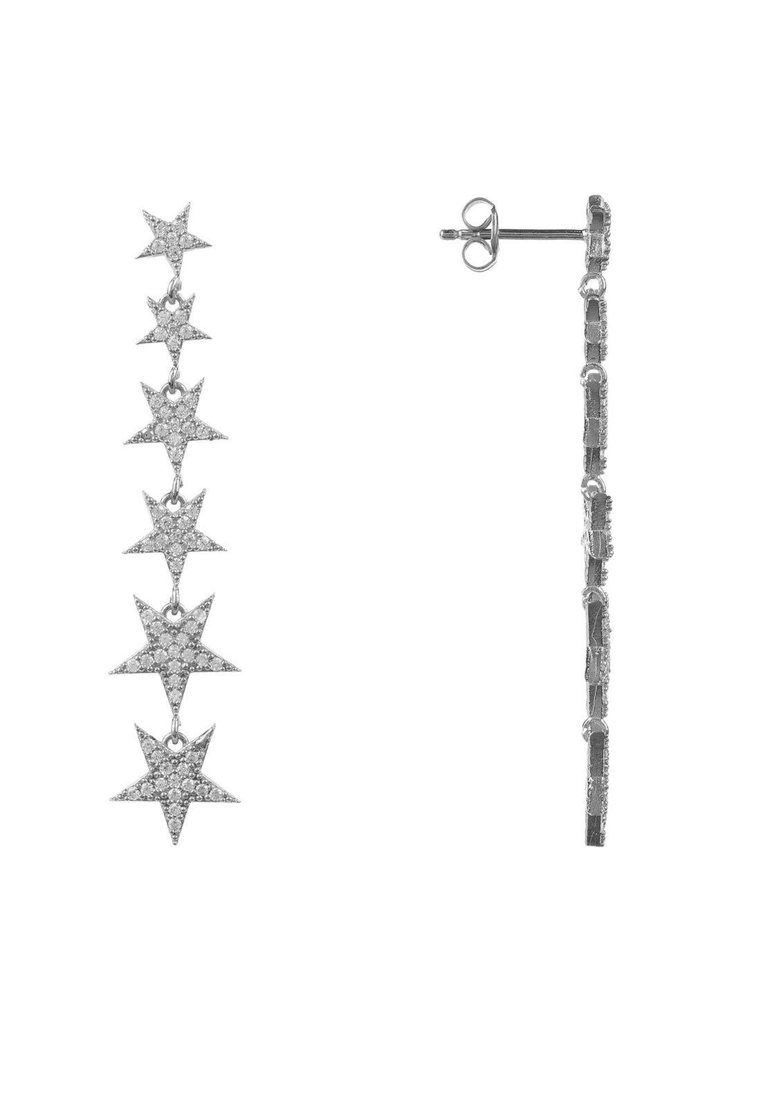 Graduated Star Drop Earrings Sterling Silver