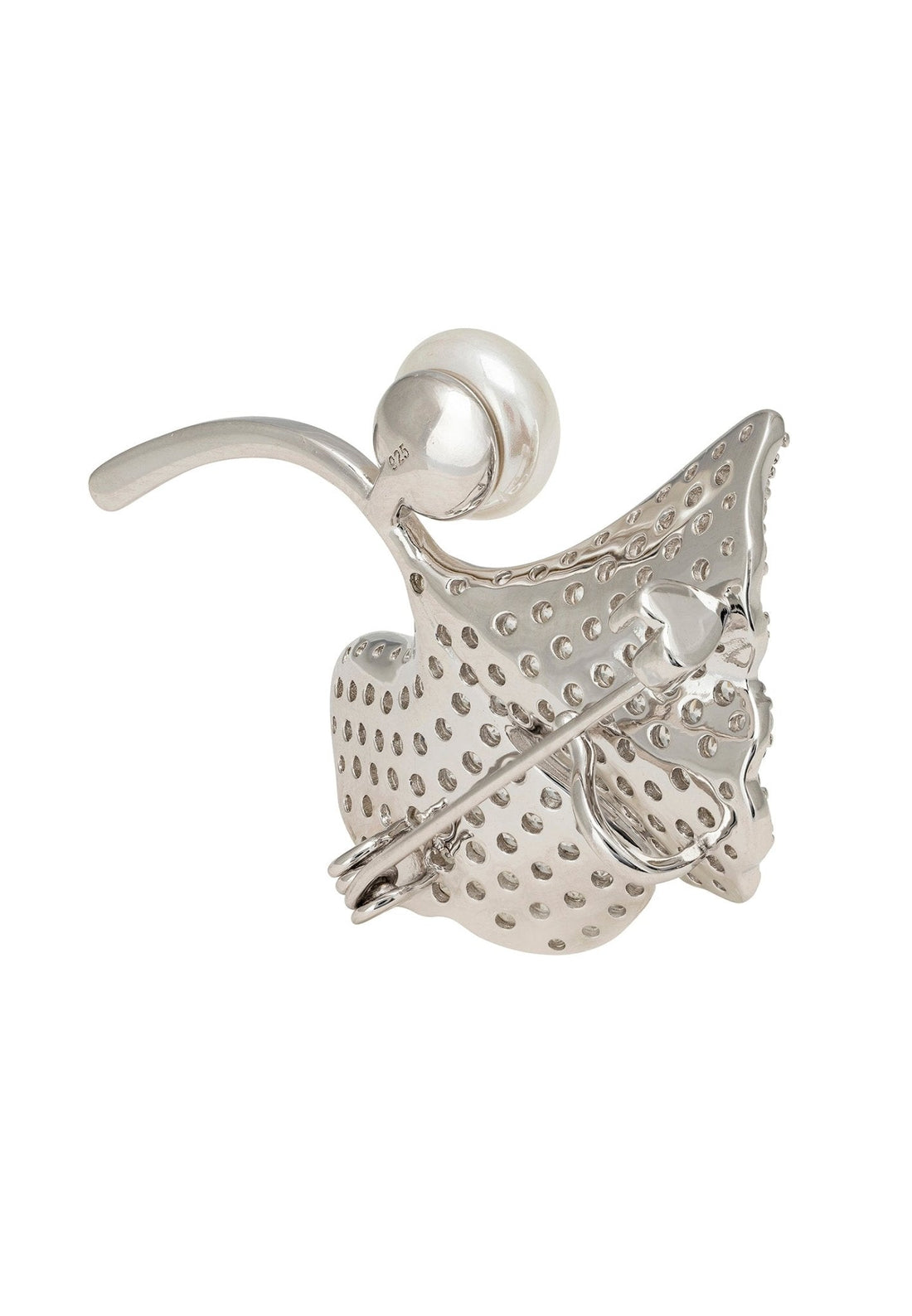 Ginkgo Leaf and Pearl Brooch Silver