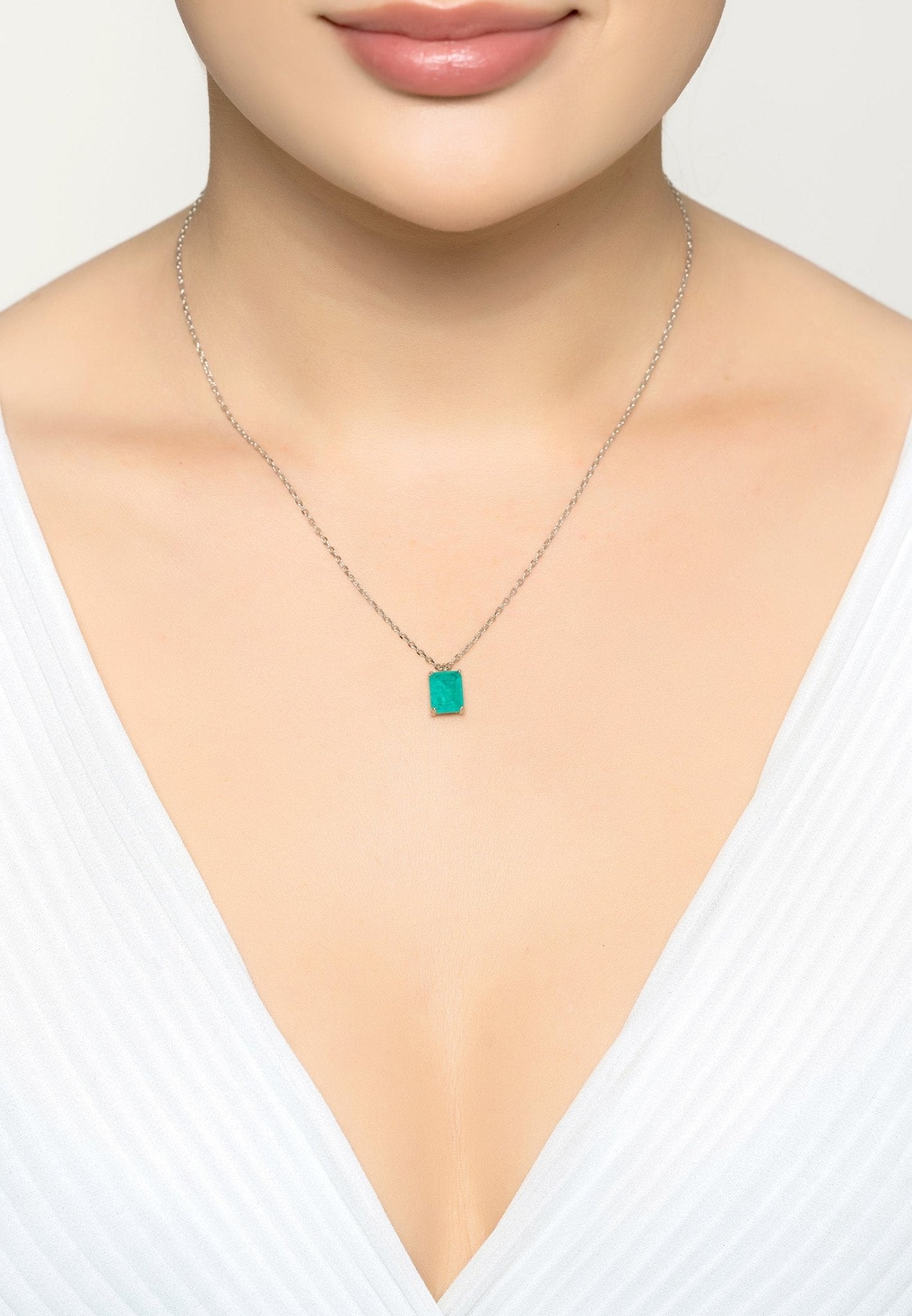 Middleton Rectangle Paraiba Tourmaline Necklace Silver