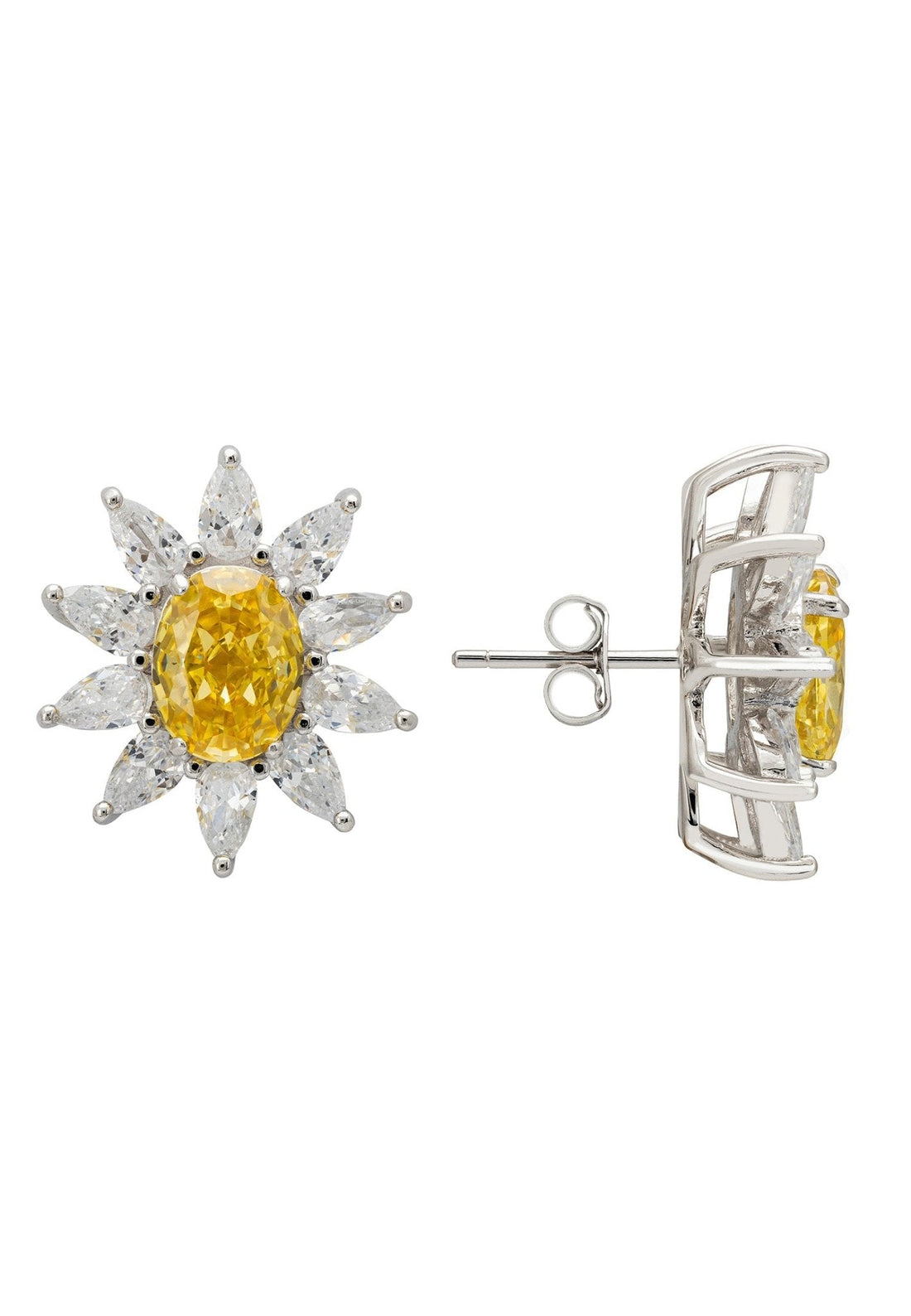 Daisy Gemstone Stud Earrings Yellow Topaz Silver