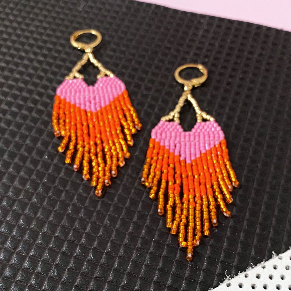 LOVE Pink Heart Ombre Fringe Earrings