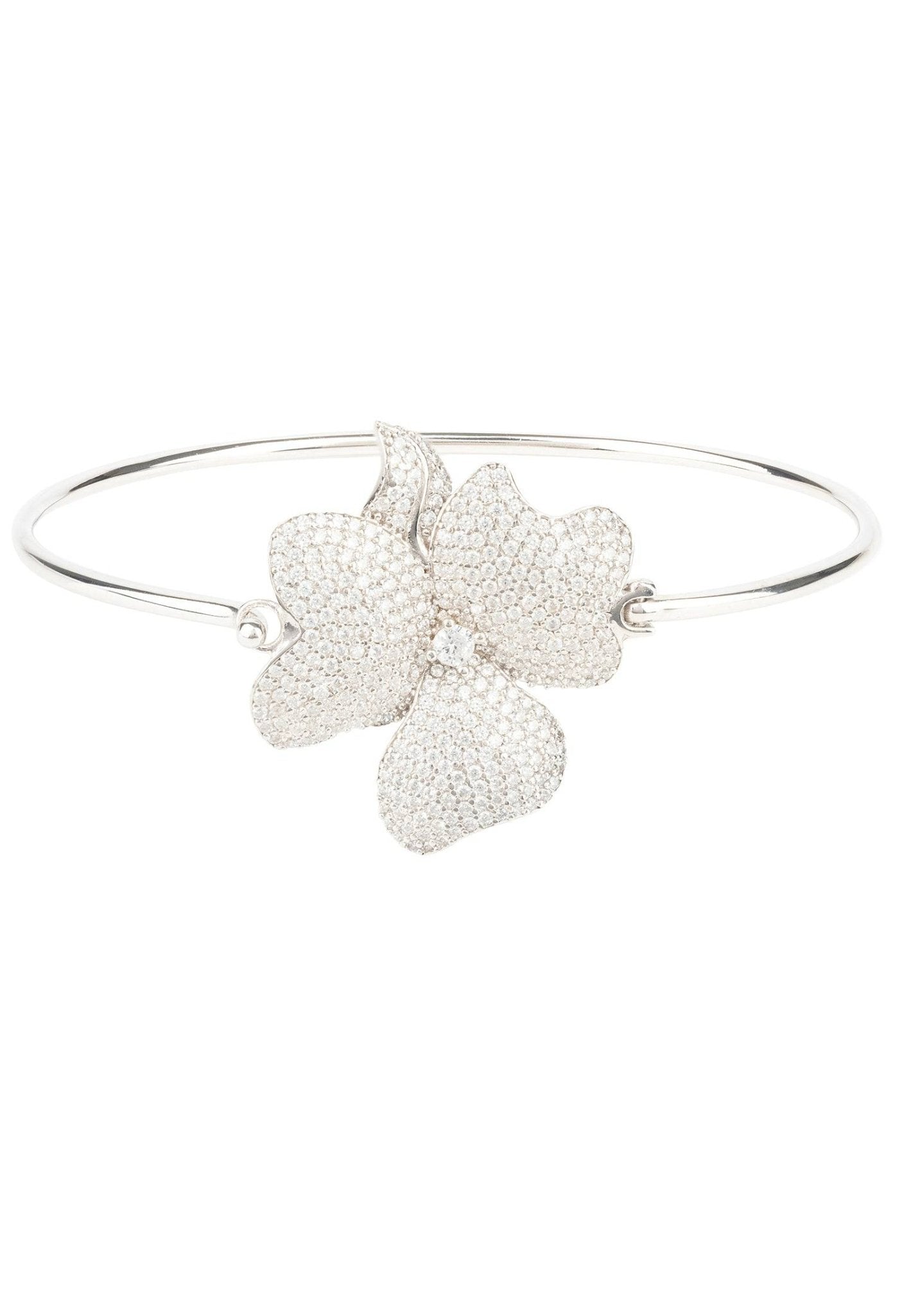 Flower Large Statement Cuff Bracelet Silver