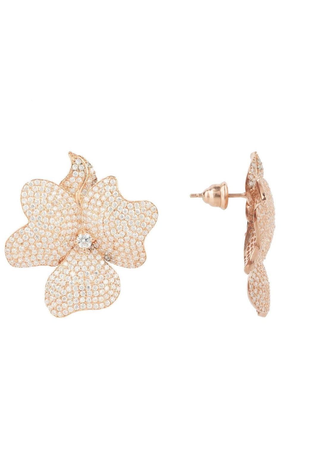 Flower Large Stud Earrings Rose Gold