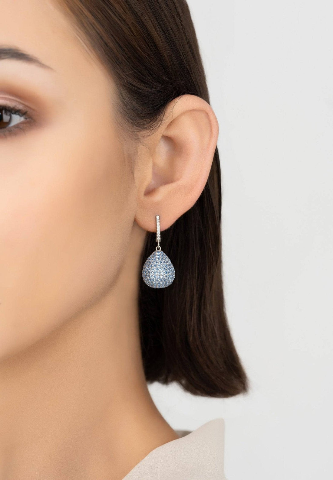 Valerie Pear Drop Gemstone Earrings Silver Ice Blue