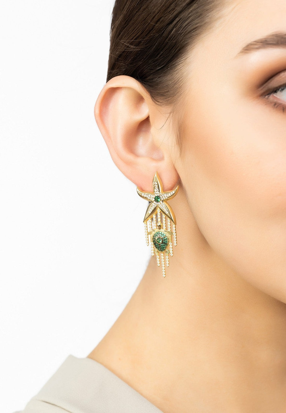 Siren Turtle Earrings Gold Green