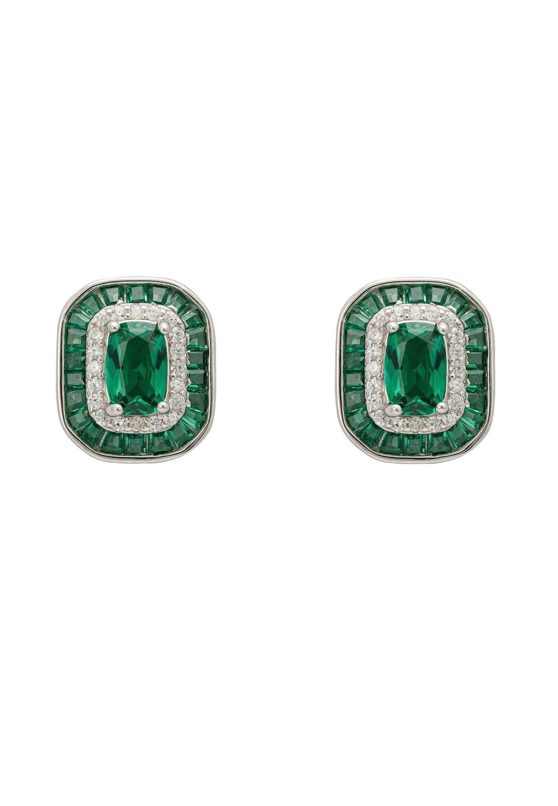 Great Gatsby Stud Earrings Emerald Silver