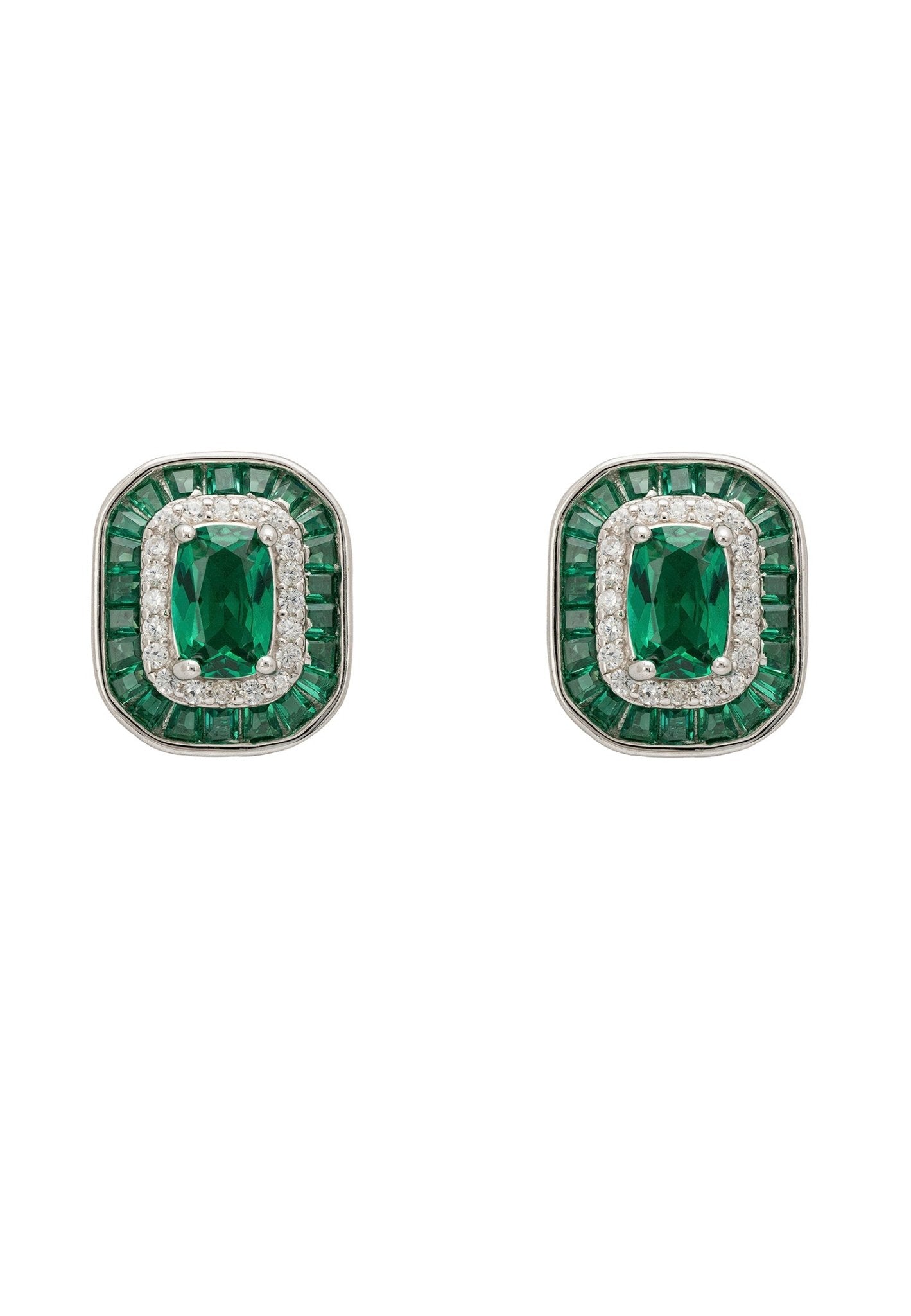 Great Gatsby Stud Earrings Emerald Silver