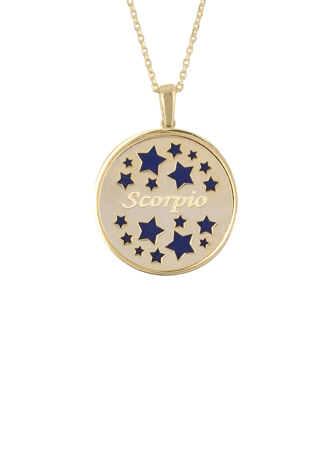 Zodiac Lapis Lazuli Gemstone Star Constellation Pendant Necklace Gold Scorpio