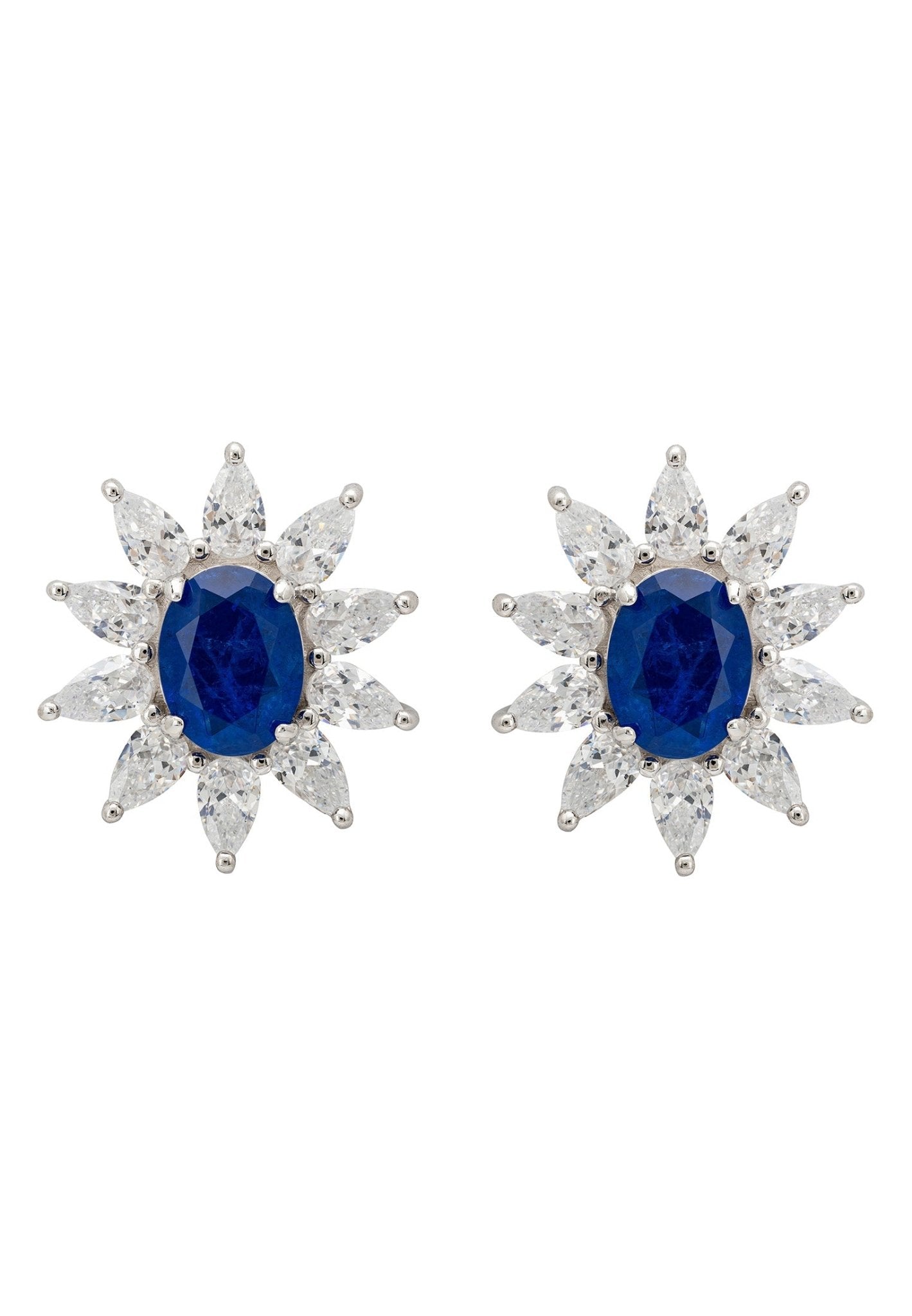 Daisy Gemstone Stud Earrings Sapphire Silver