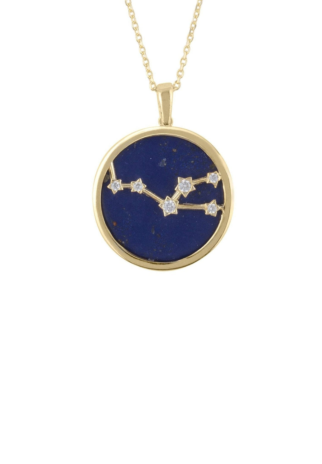 Zodiac Lapis Lazuli Gemstone Star Constellation Pendant Necklace Gold Taurus