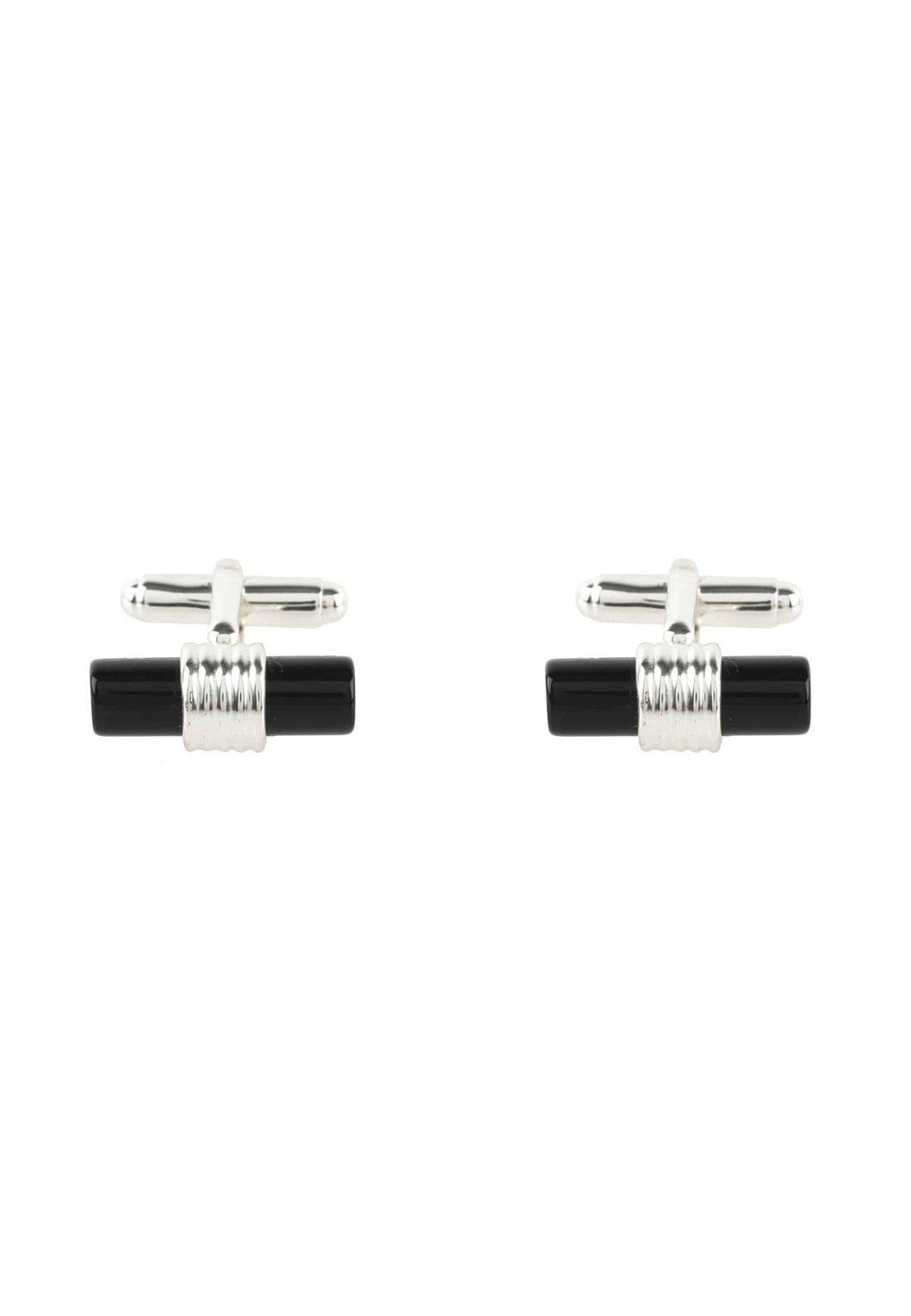 Cylindrical Cufflink Silver Black Onyx