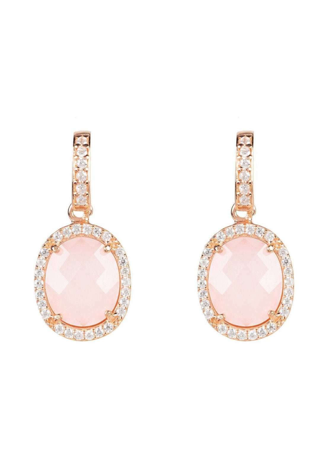 Beatrice Oval Gemstone Drop Earring Rose Gold Rose Quartz