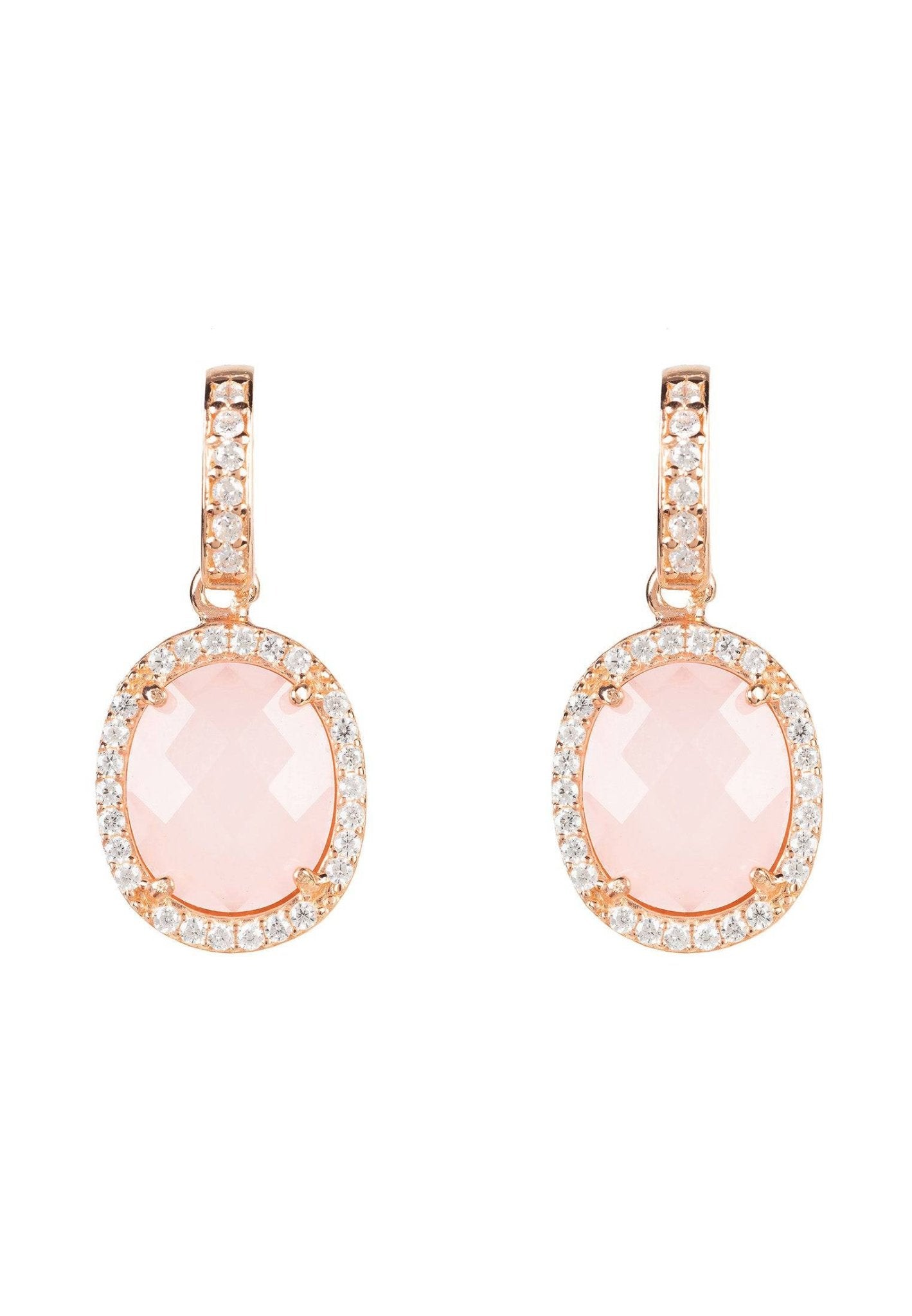 Beatrice Oval Gemstone Drop Earring Rose Gold Rose Quartz